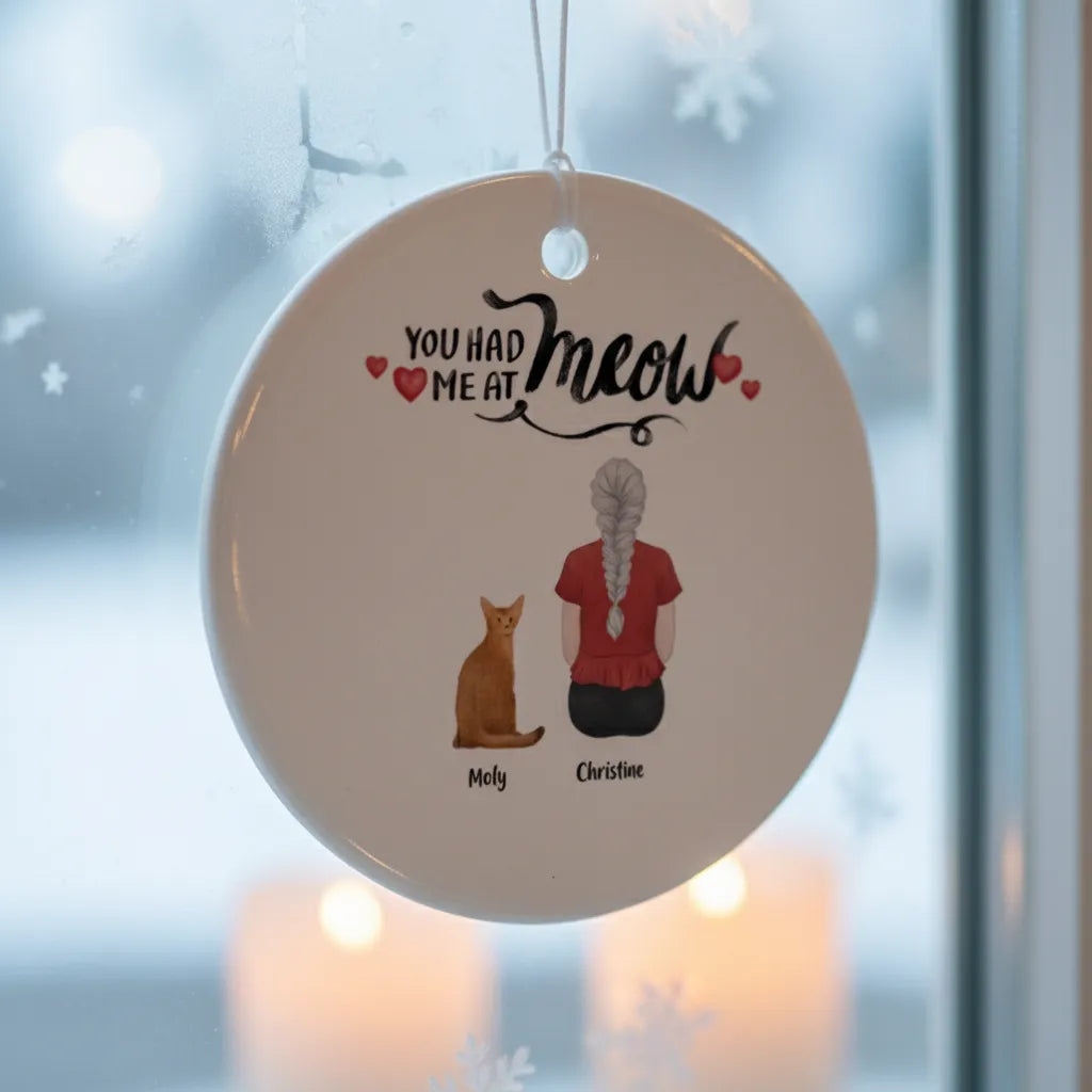 Personalized Cat Mom Ceramic Christmas Ornament