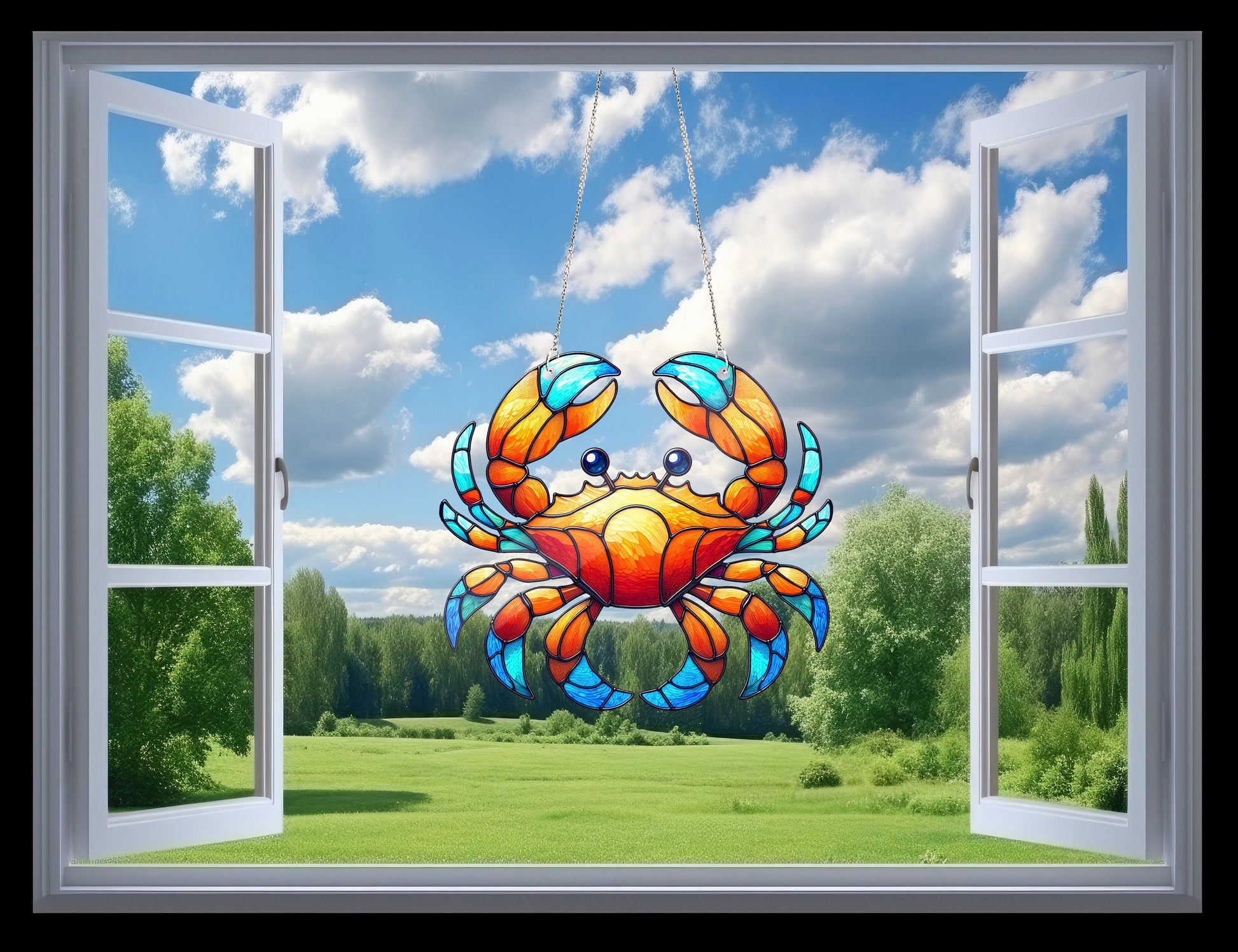 Crab Acrylic Window Hangings, Crab lovers gift, FAUX Stained Glass Art, Gift For Her, Home Decor, Nature, Not Suncatcher