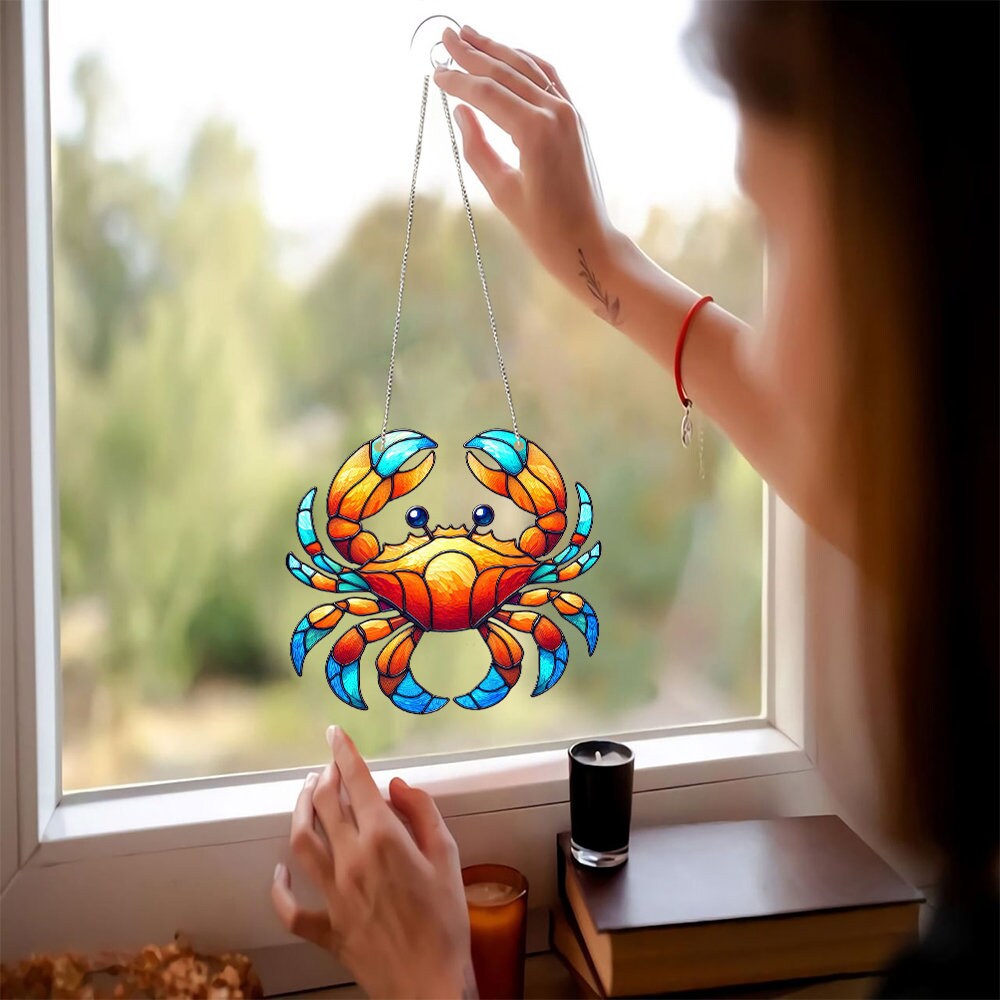 Crab Acrylic Window Hangings, Crab lovers gift, FAUX Stained Glass Art, Gift For Her, Home Decor, Nature, Not Suncatcher