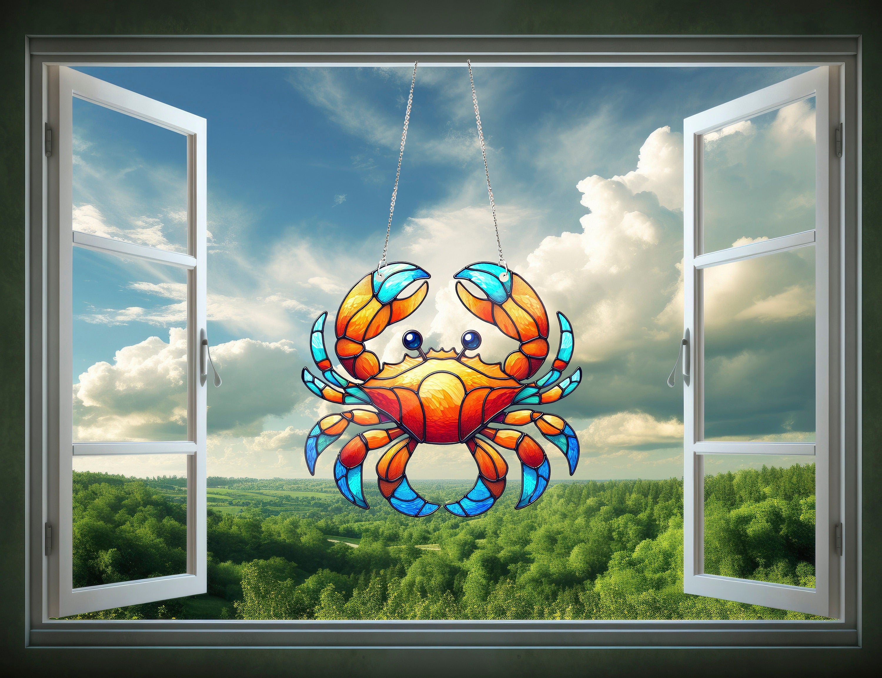 Crab Acrylic Window Hangings, Crab lovers gift, FAUX Stained Glass Art, Gift For Her, Home Decor, Nature, Not Suncatcher