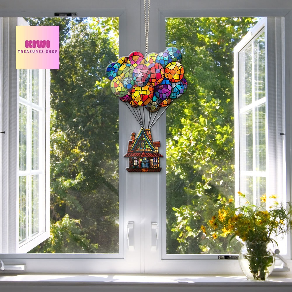 Colorful Balloon with house ACRYLIC Window Hanging, Up house decor, Mother's day gift, Kitchen decor, Grandma gift, NOT SUNCATCHER