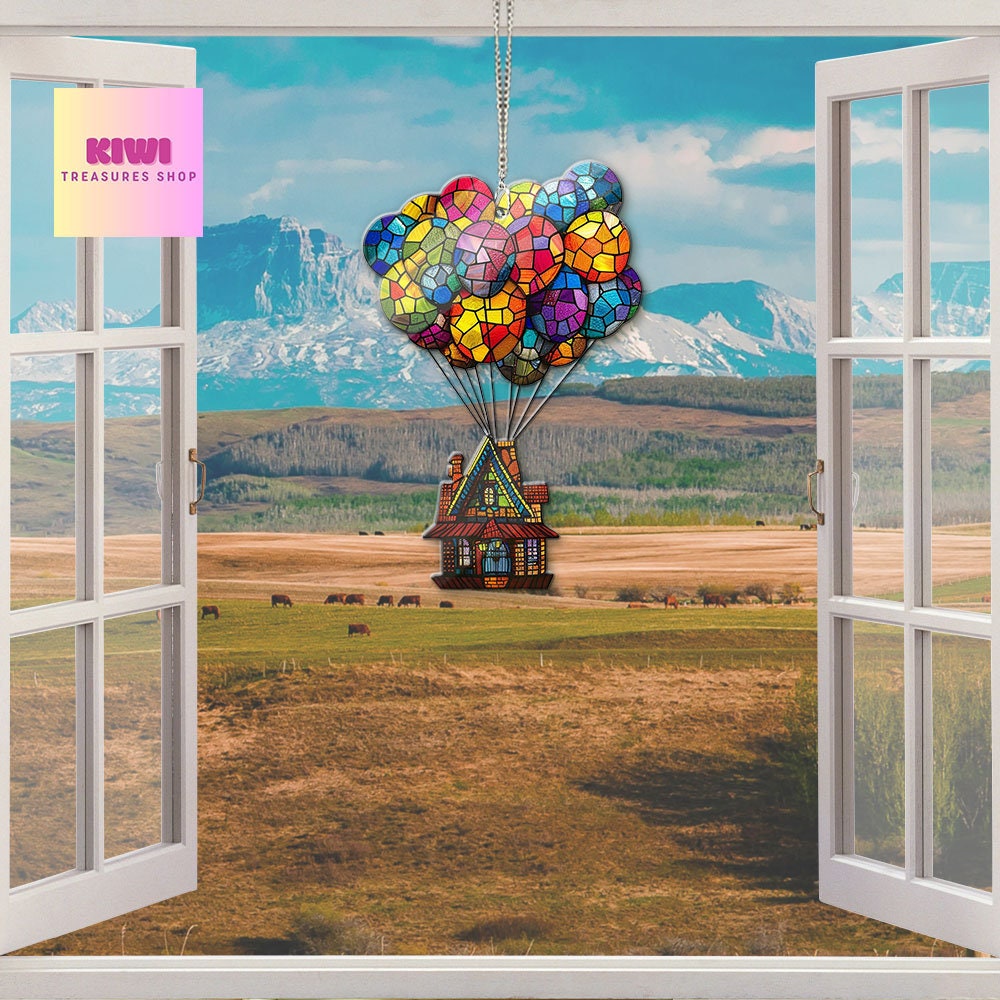 Colorful Balloon with house ACRYLIC Window Hanging, Up house decor, Mother's day gift, Kitchen decor, Grandma gift, NOT SUNCATCHER