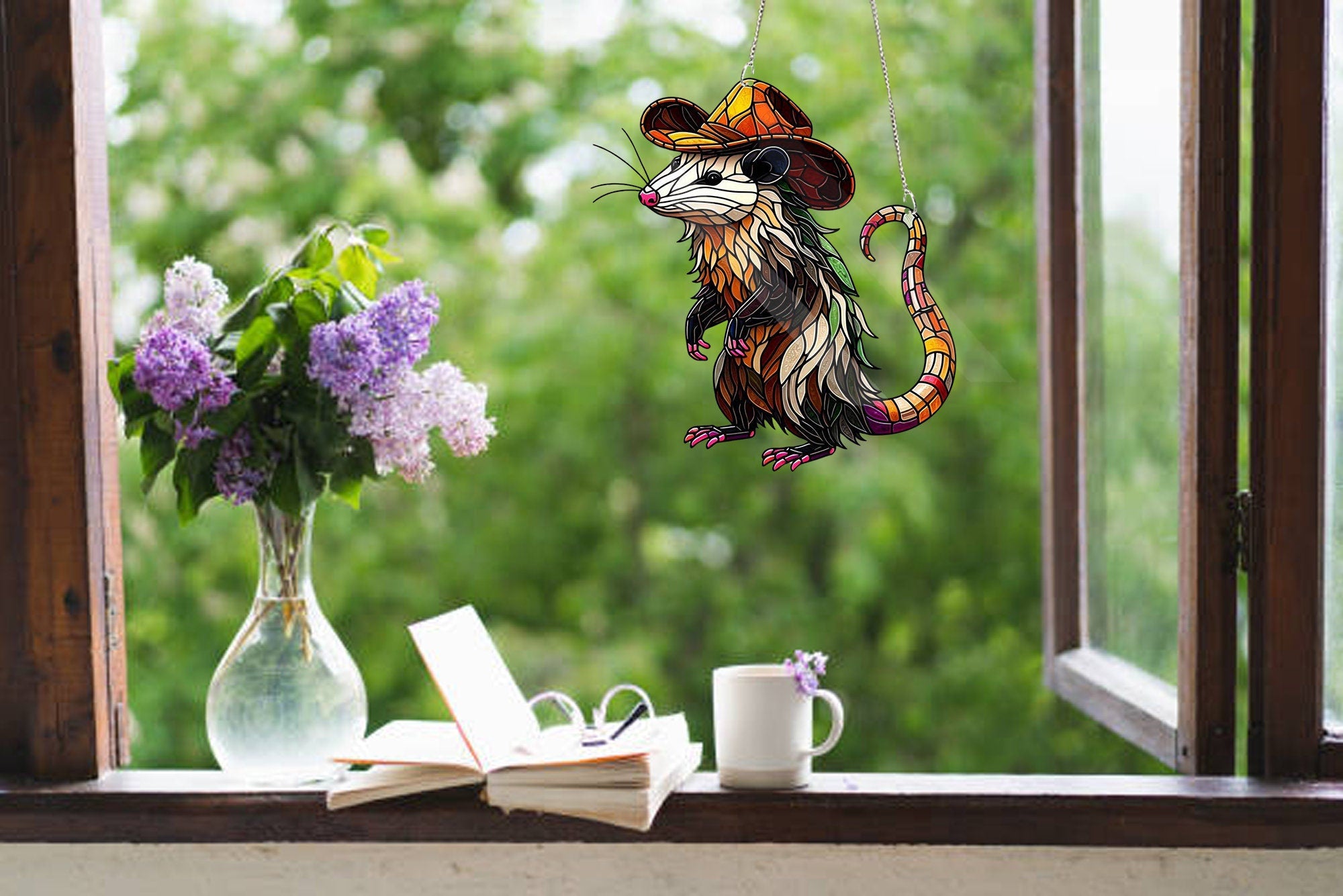 Cowboy Opossum ACRYLIC Window Hanging, Kute Possum Decor, Opossum Lover Gift, Animal Home Decor, Animal Gift, Possum Home Decor,Gift For Her
