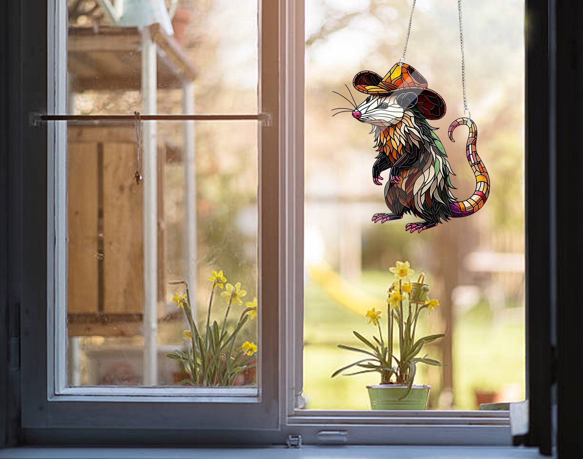 Cowboy Opossum ACRYLIC Window Hanging, Kute Possum Decor, Opossum Lover Gift, Animal Home Decor, Animal Gift, Possum Home Decor,Gift For Her