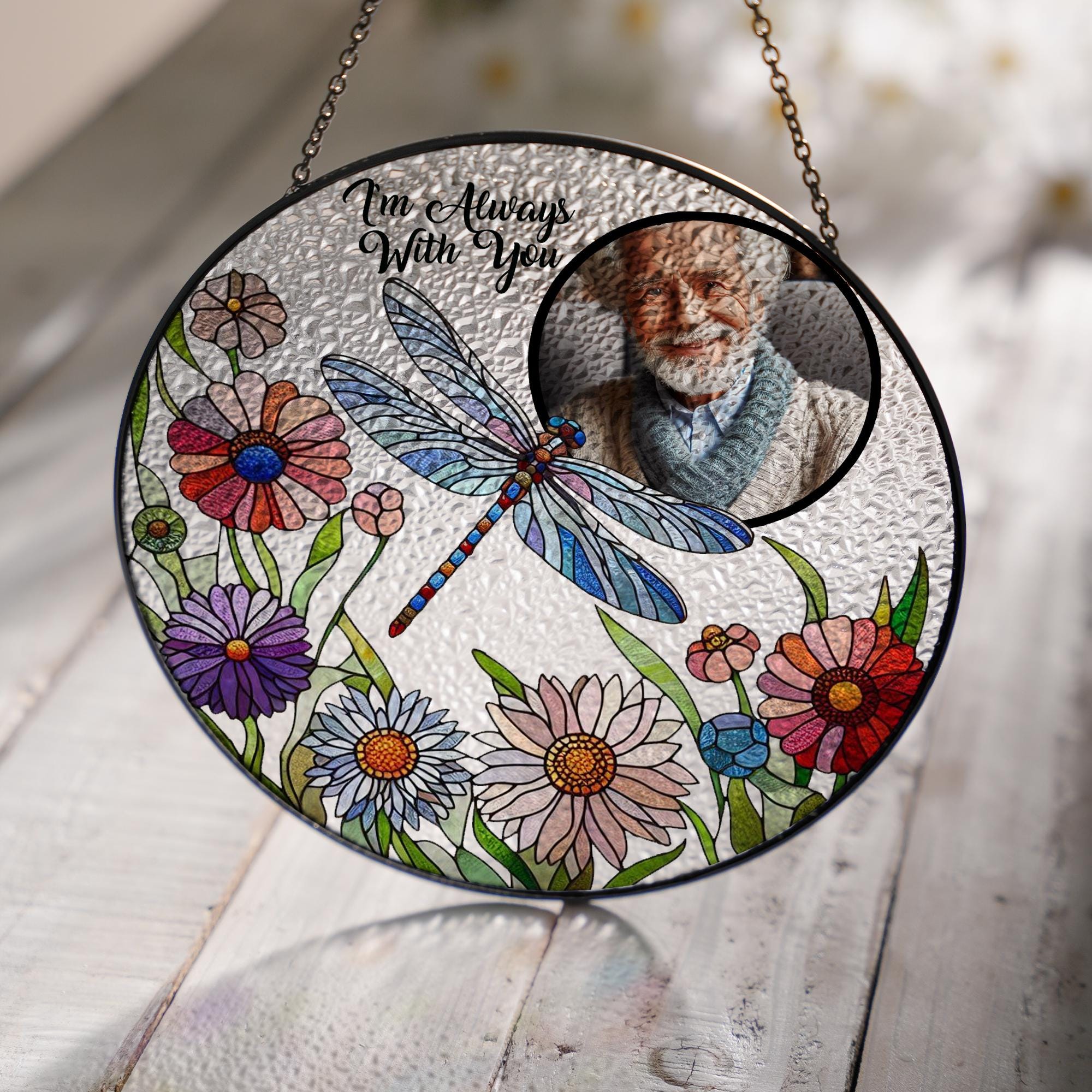 Personalized Photo GLASS Hanging,I'm always with you, Memorial gift, Dragonfly glass, Window hanging, Sympathy gift, Dragonfly hanging