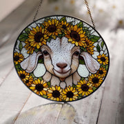 Baby goat among sunflowers GLASS Hanging, goat glass hanging, goat lover gift, Farmhouse sign, window hanging, Home decoration