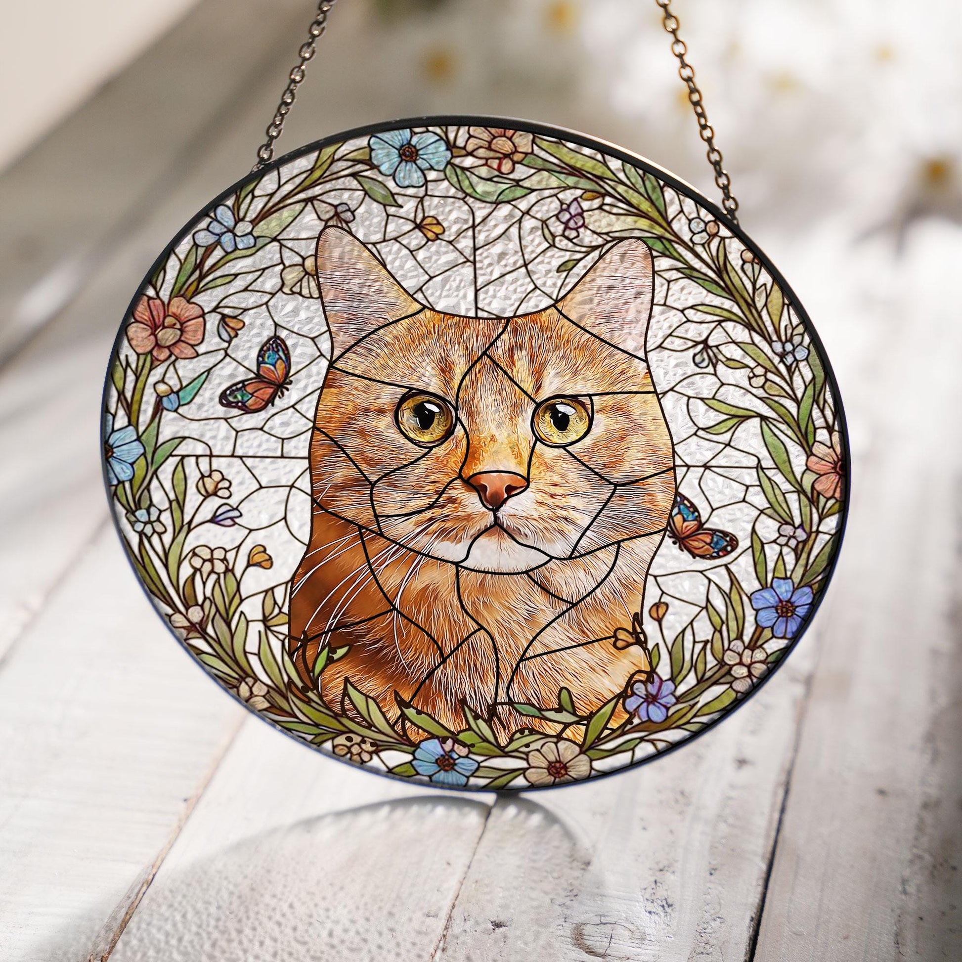 Custom Cat Portrait Glass Suncatcher, Glass Cat Memorial, Custom Cat Portrait from Photo, Sympathy Gifts, glass Cat, MOTHER'S DAY gift 2025