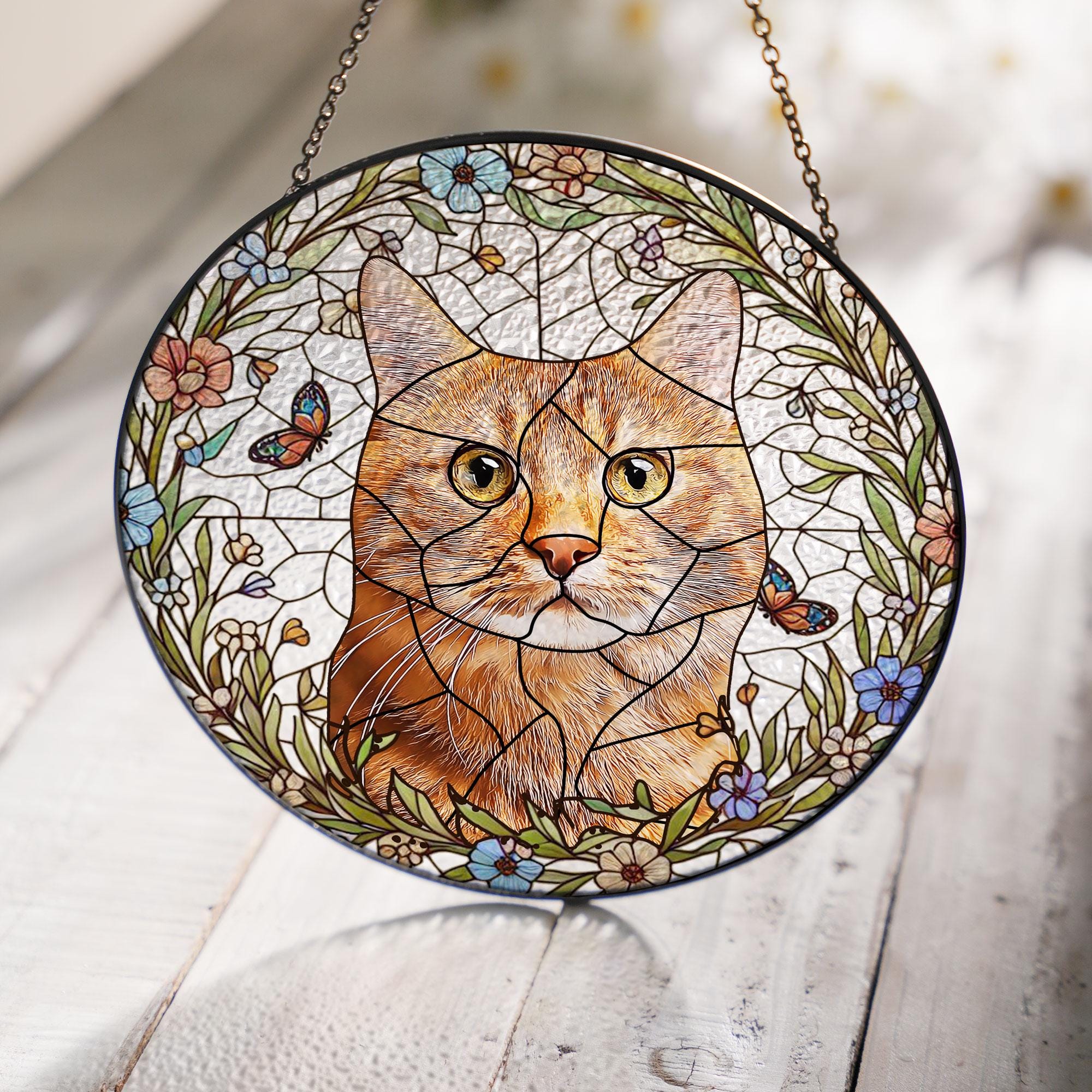 Custom Cat Portrait Glass Suncatcher, Glass Cat Memorial, Custom Cat Portrait from Photo, Sympathy Gifts, glass Cat, MOTHER'S DAY gift 2025