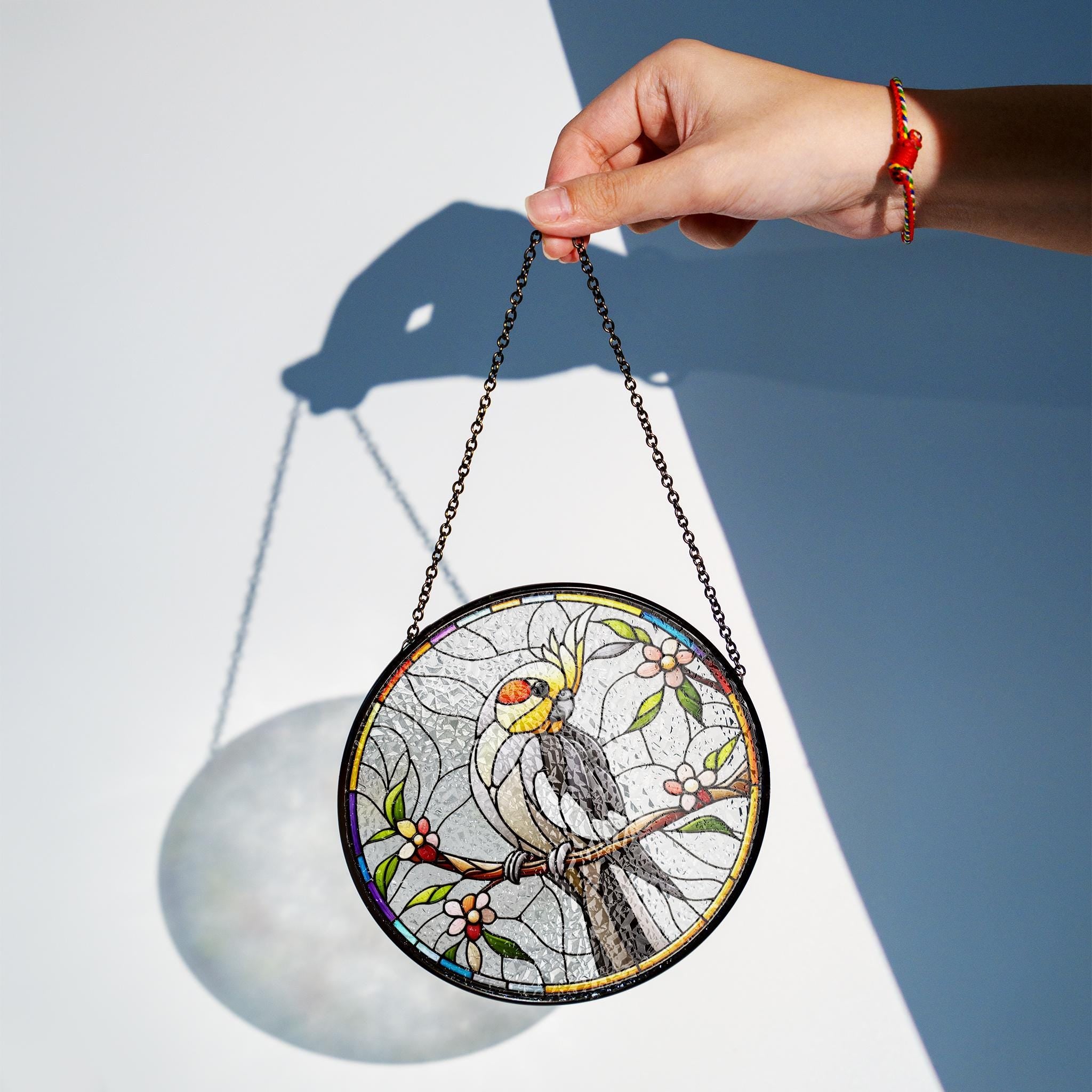 Cockatiel bird on branch GLASS Hanging, Bird Lover Decor, Bird Nerd, Home Decor, Bird Suncatcher Decor, Cockatiel bird Decor