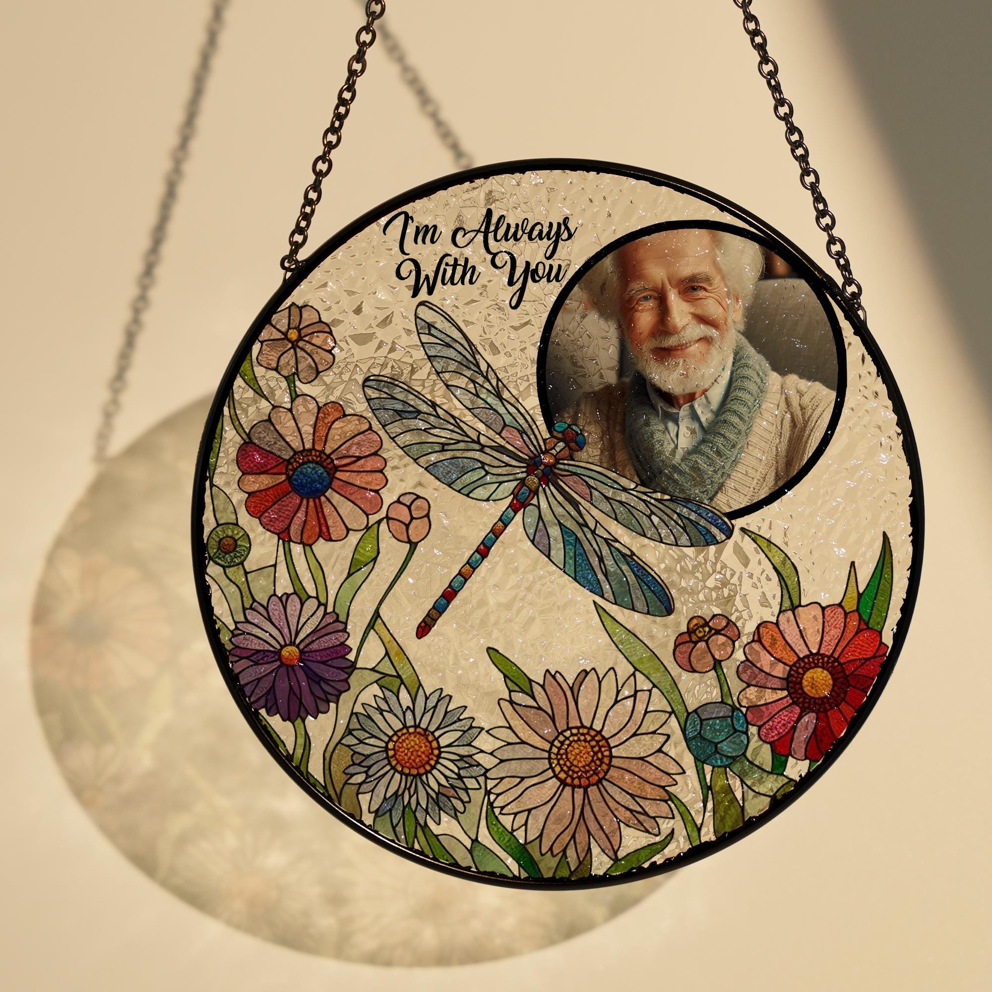Personalized Photo GLASS Hanging,I'm always with you, Memorial gift, Dragonfly glass, Window hanging, Sympathy gift, Dragonfly hanging