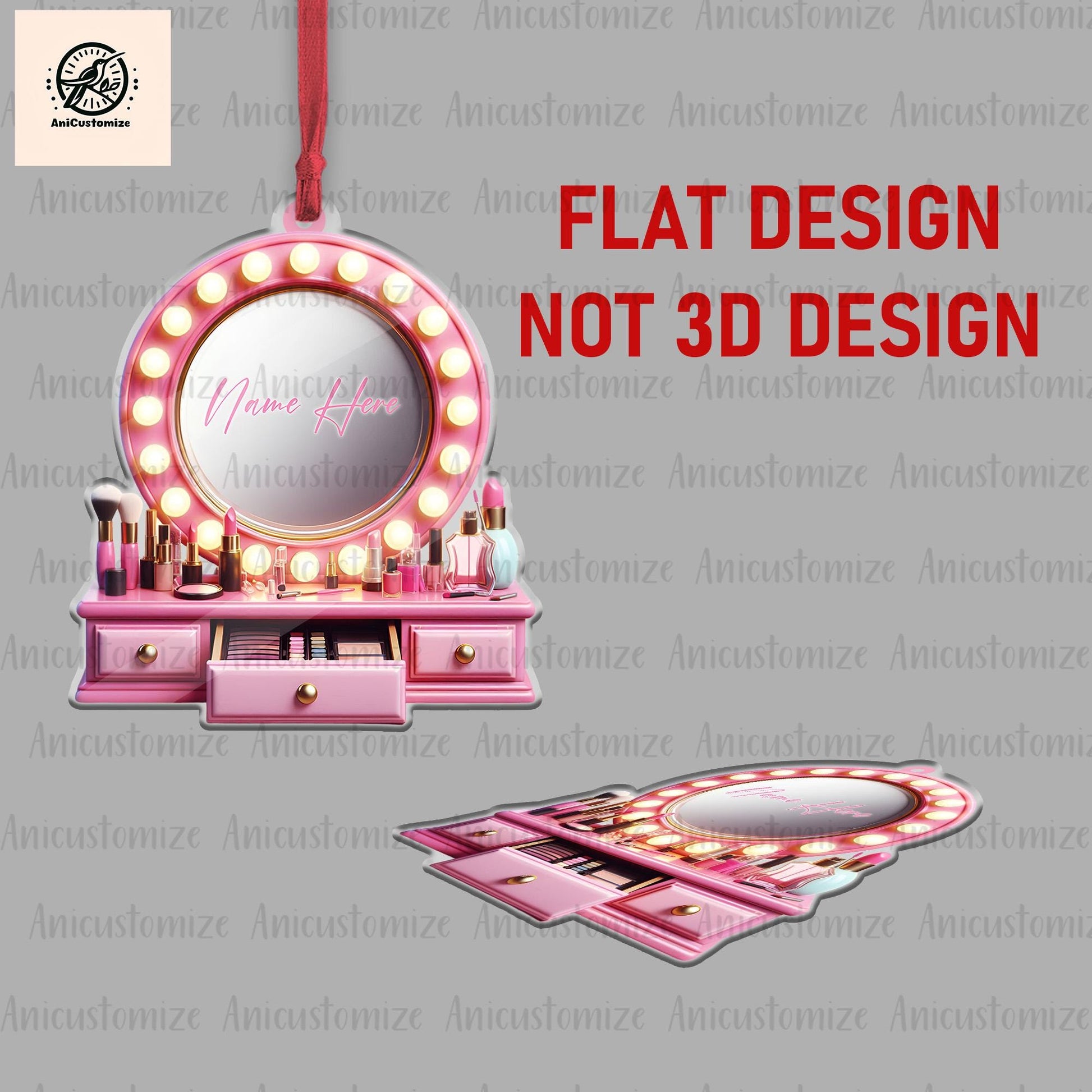 Personalized Set Makeup Ornament, 2D FLAT Makeup Artist Christmas Ornament Gift, Make Up Ornament For Girl, Christmas Makeup Gift For friend