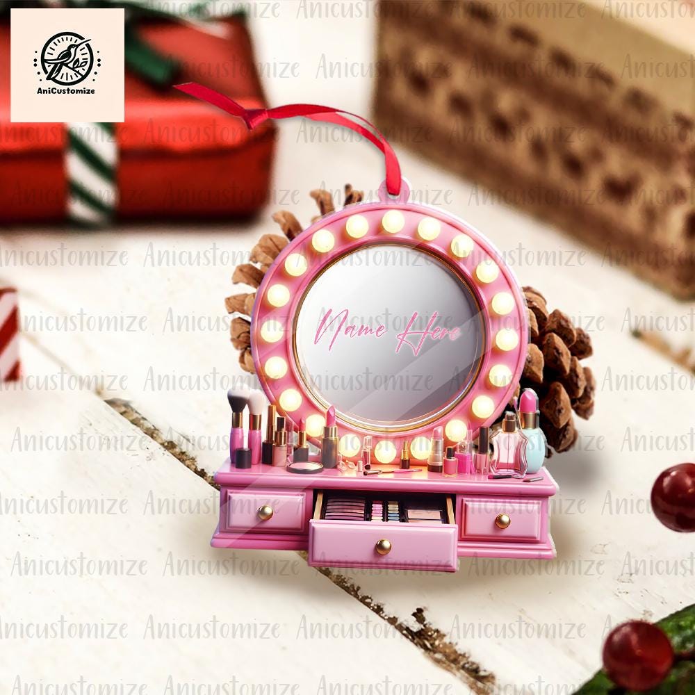 Personalized Set Makeup Ornament, 2D FLAT Makeup Artist Christmas Ornament Gift, Make Up Ornament For Girl, Christmas Makeup Gift For friend