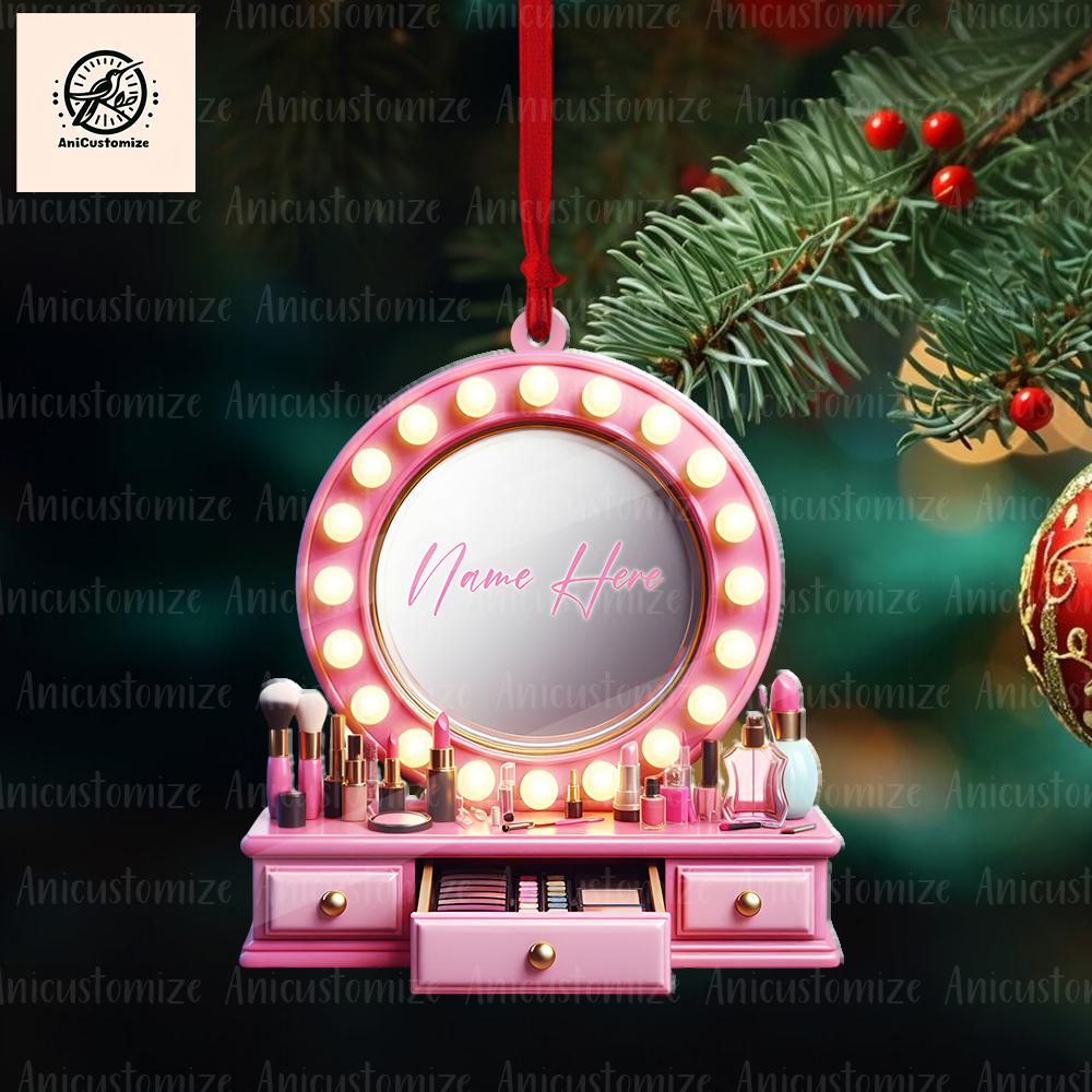 Personalized Set Makeup Ornament, 2D FLAT Makeup Artist Christmas Ornament Gift, Make Up Ornament For Girl, Christmas Makeup Gift For friend