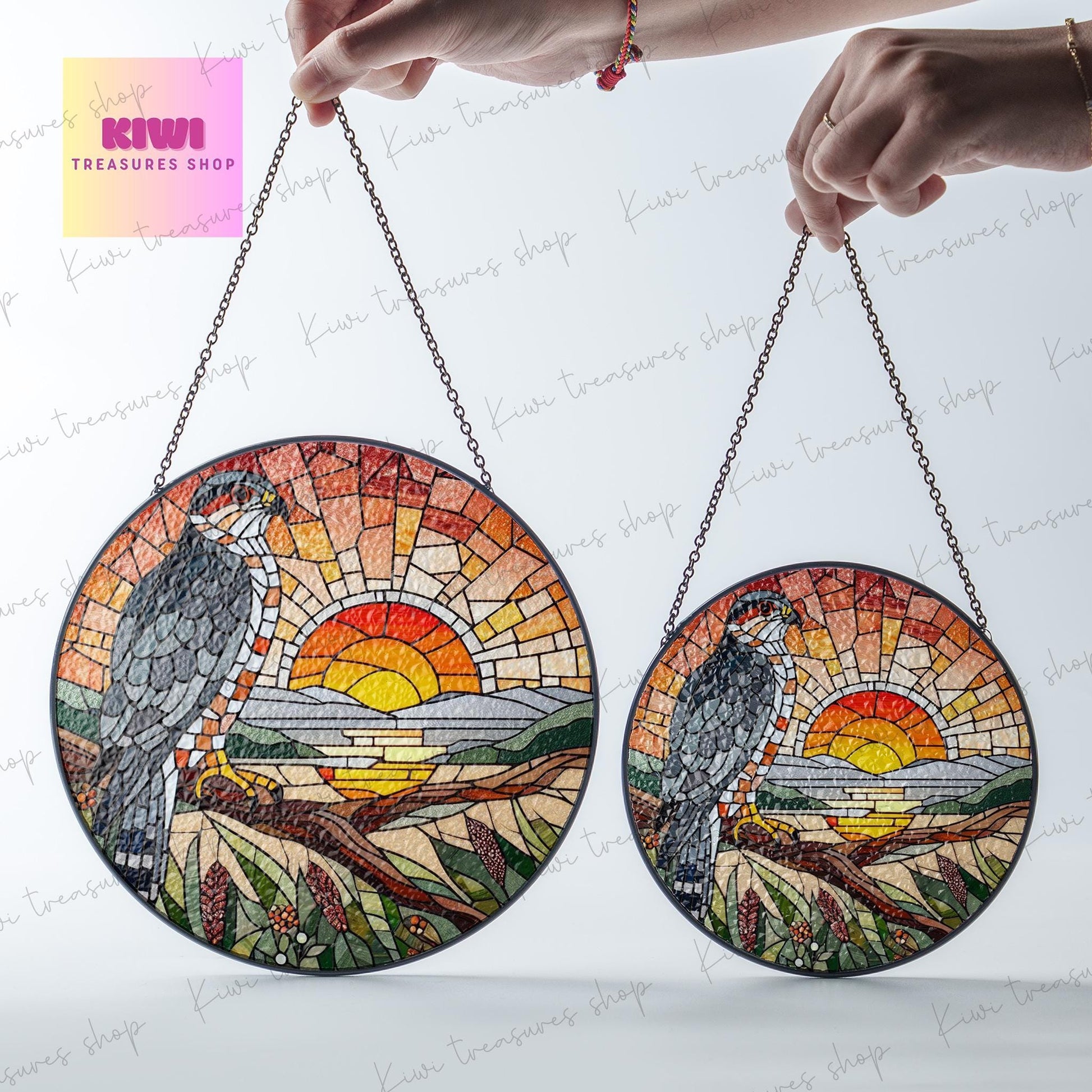 Cooper's Hawk on branch GLASS Window Hanging, Sunset landscape, Bird Nerd, Bird Suncatcher Decor,cooper's Hawk Decor, bird feeder