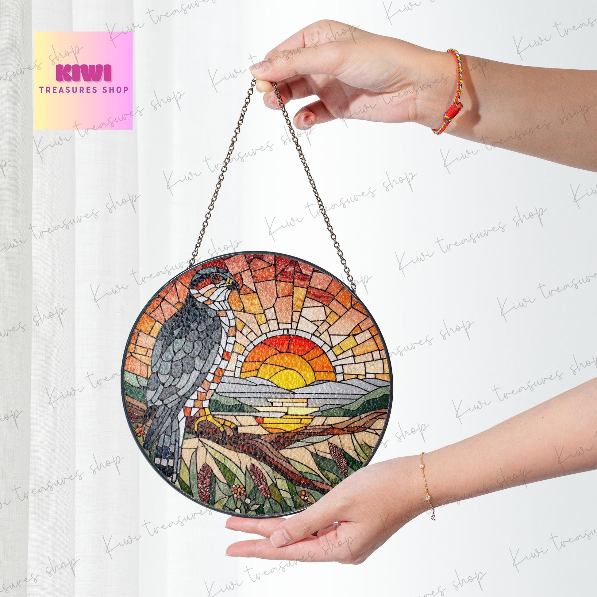 Cooper's Hawk on branch GLASS Window Hanging, Sunset landscape, Bird Nerd, Bird Suncatcher Decor,cooper's Hawk Decor, bird feeder