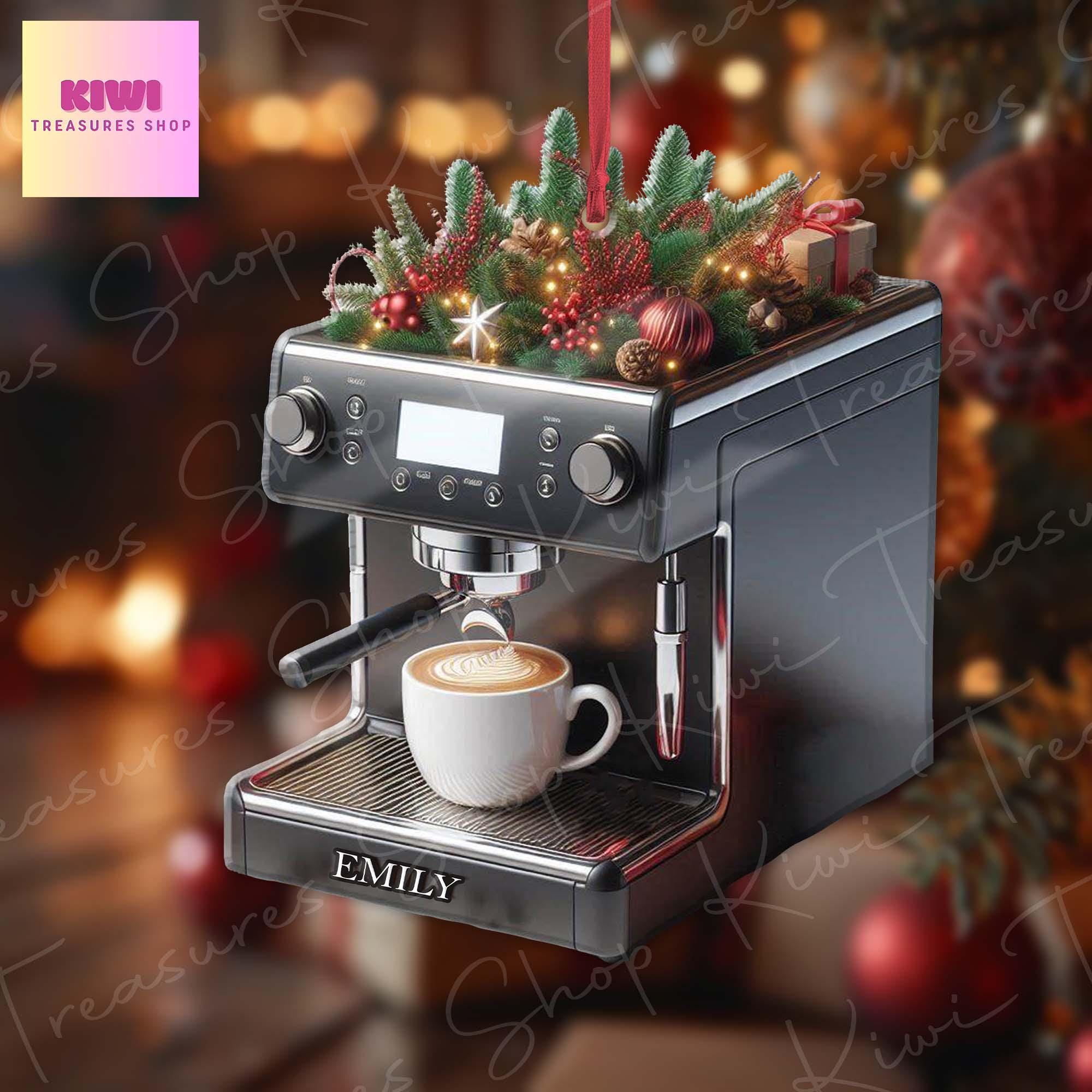 Personalized Coffee machine Xmas Ornament, 2d Flat Coffee maker, Christmas decor, coffee lover gift, Christmas keepsake, barista gift