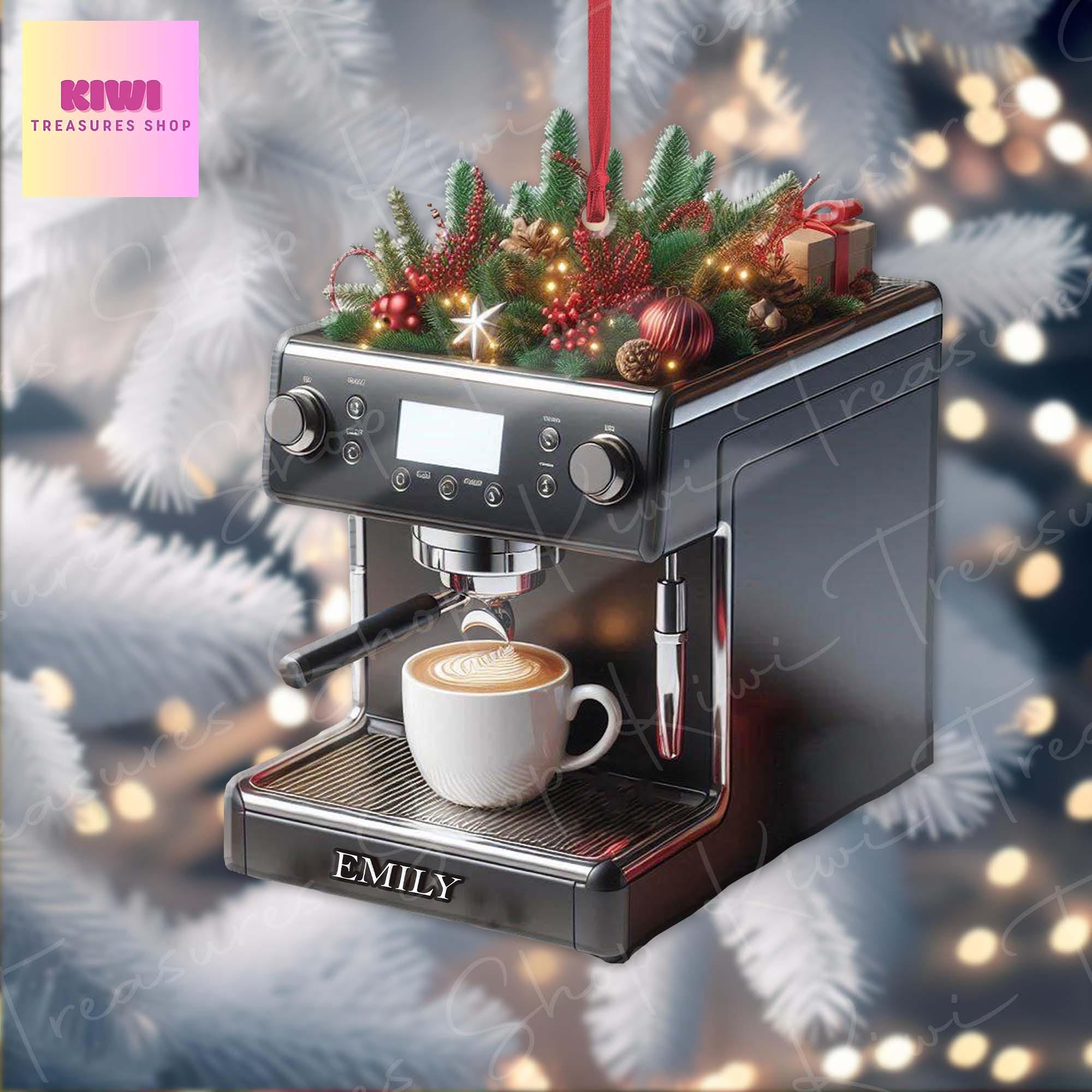 Personalized Coffee machine Xmas Ornament, 2d Flat Coffee maker, Christmas decor, coffee lover gift, Christmas keepsake, barista gift