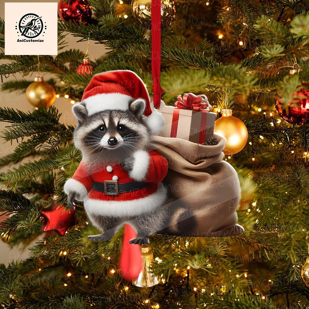 Personalized Raccoon Christmas Ornament, Custom Raccoon Name Ornament, Christmas Gift, Animal Ornament, Santa Ornament, Christmas Decor
