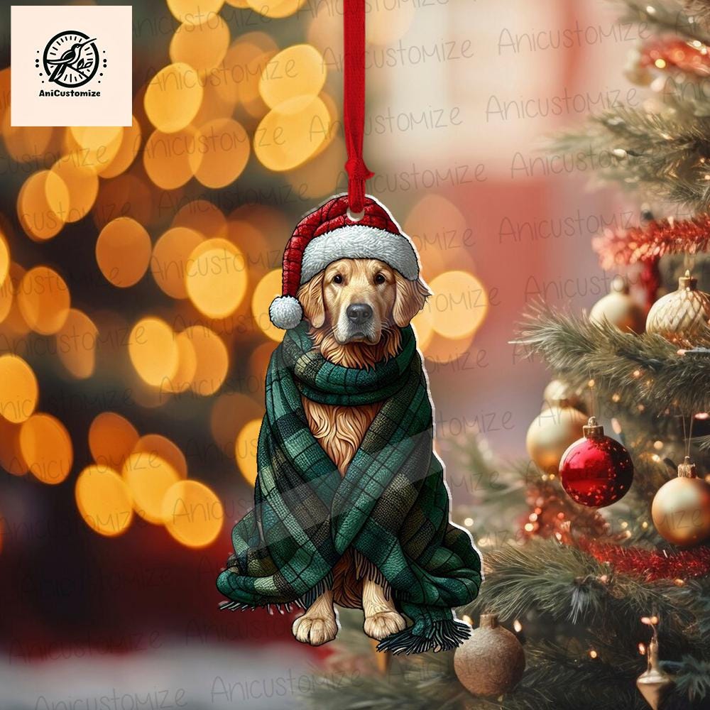 Cozy Golden Retriever Christmas Ornament, Christmas Dog Decor, Xmas Goldern Retriever, Dog Mom Gift, Dog Lover Gift, Pet lover Decor