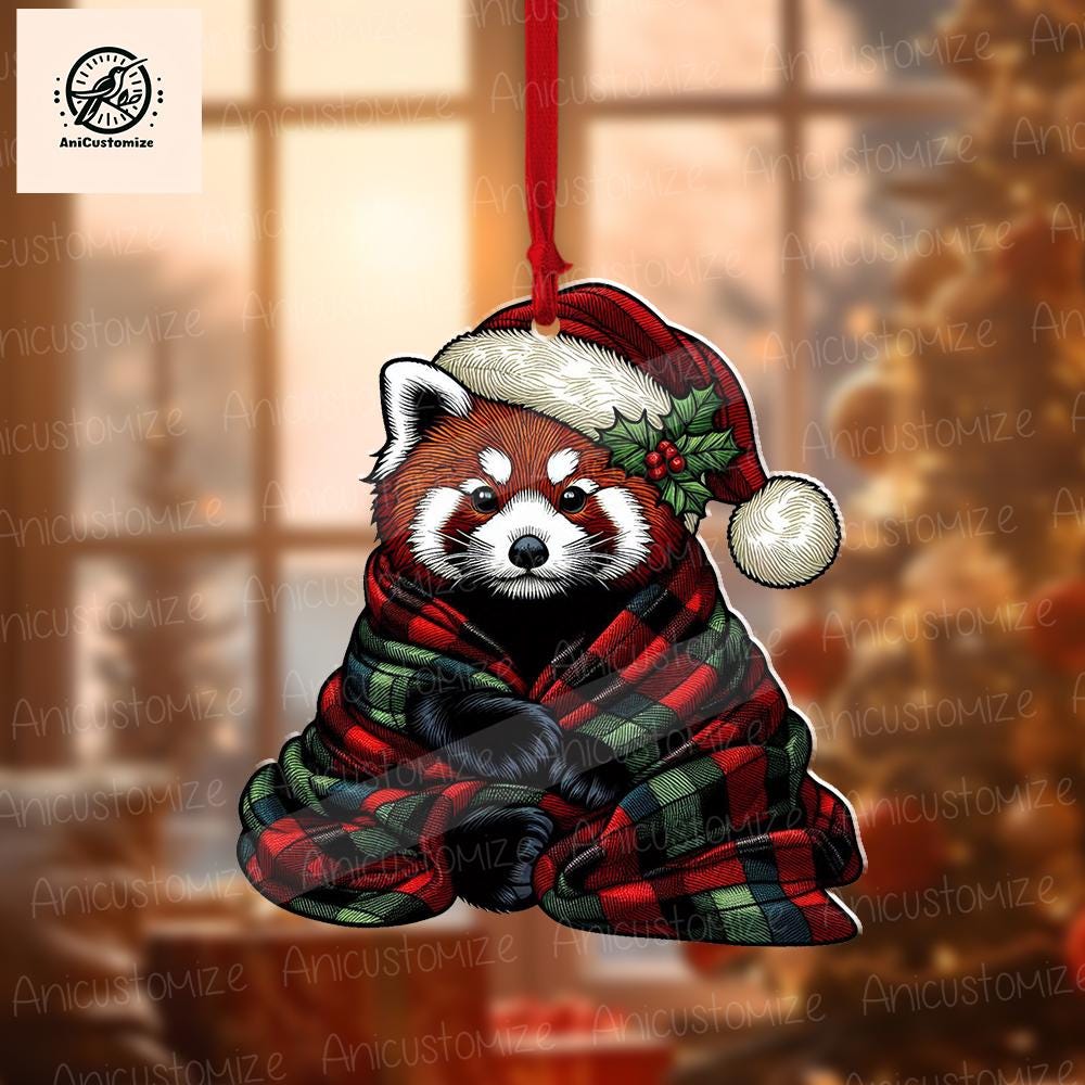 Cozy Red Panda Christmas Ornament, Red Panda Decor, Funny Xmas Animal Decor, Animal Lover Decor, Animal Gift, Red Panda Gift, Funny Decor