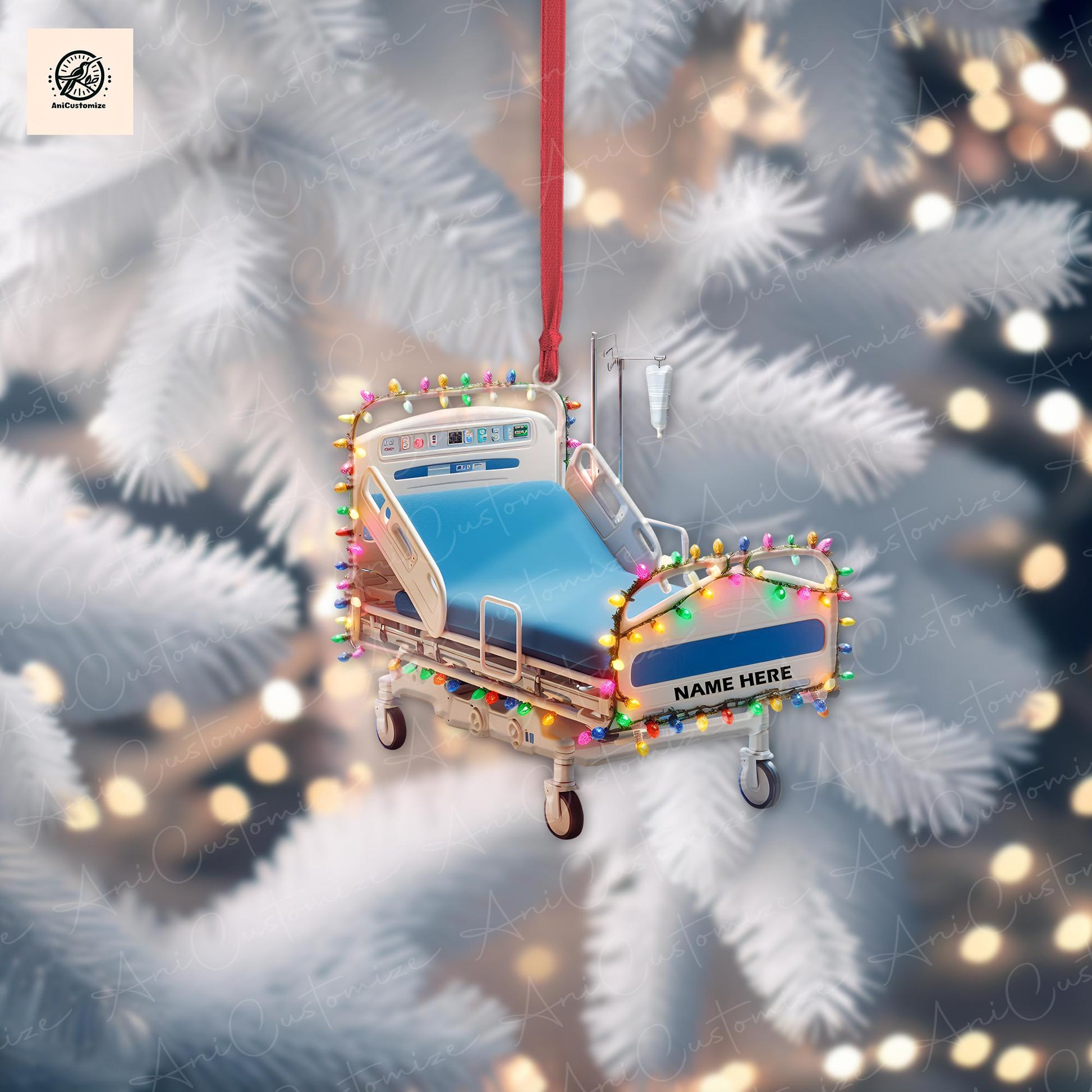 Personalized Corporation Stretcher Patient Ornament, Surgery Medicine hospital bed Intensive care unit Xmas Ornament, Hospital Bed Ornament