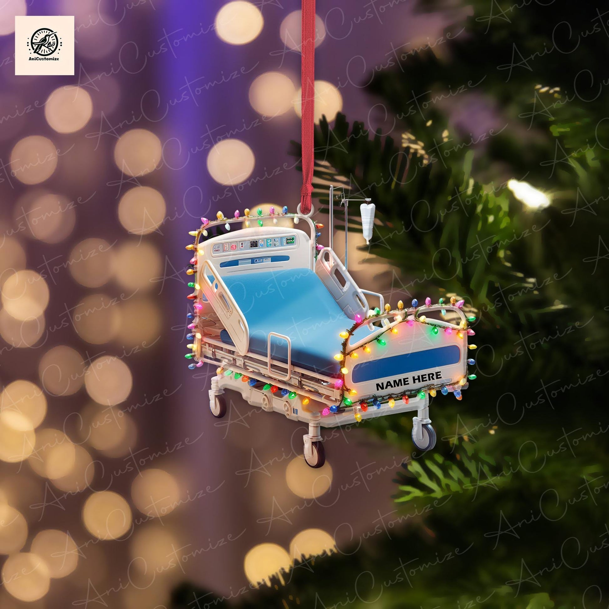 Personalized Corporation Stretcher Patient Ornament, Surgery Medicine hospital bed Intensive care unit Xmas Ornament, Hospital Bed Ornament