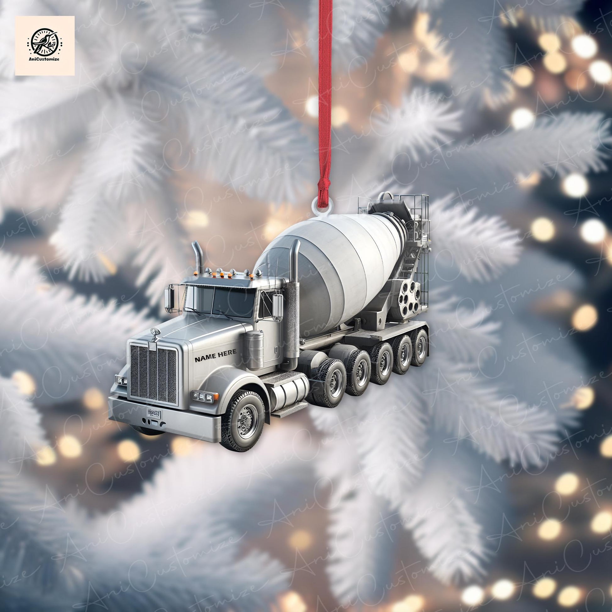 Personalized Concrete Mixer Truck 2D FLAT Christmas Ornament, Concrete Mixing Transport Truck, Christmas Gift, Christmas Tree Decor, Xmas
