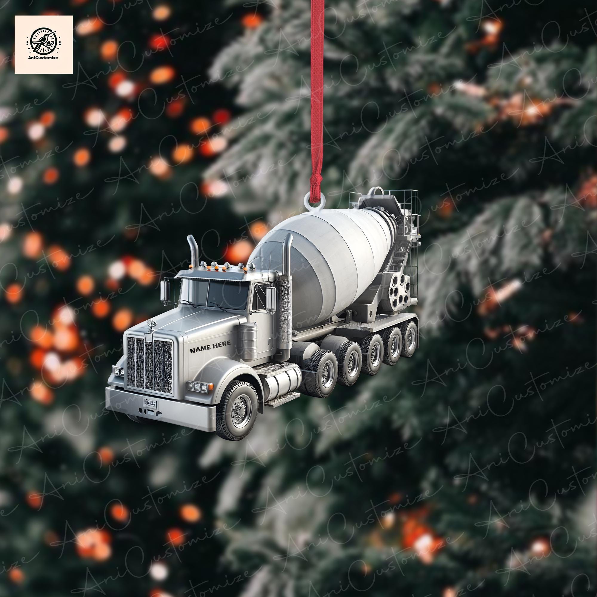 Personalized Concrete Mixer Truck 2D FLAT Christmas Ornament, Concrete Mixing Transport Truck, Christmas Gift, Christmas Tree Decor, Xmas