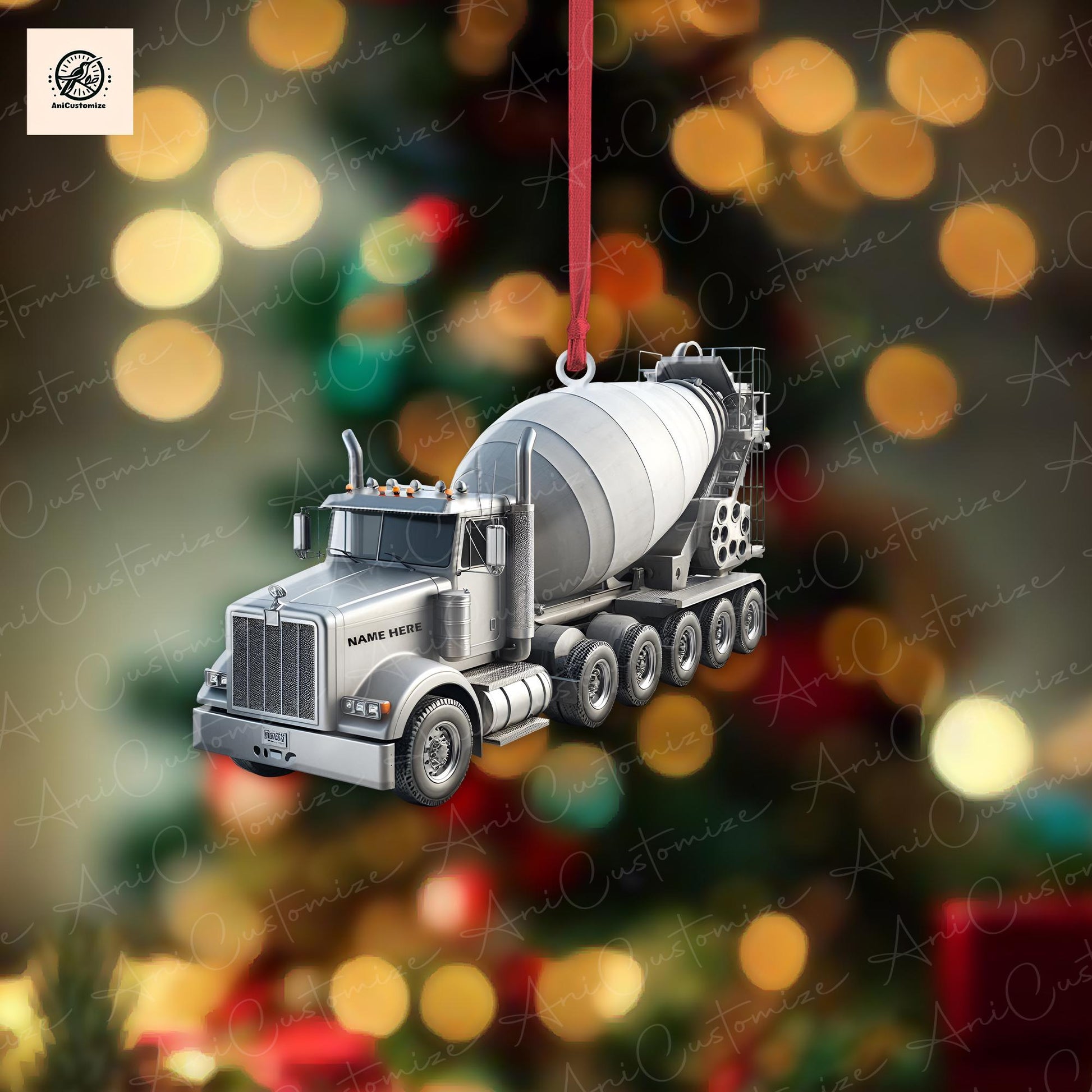 Personalized Concrete Mixer Truck 2D FLAT Christmas Ornament, Concrete Mixing Transport Truck, Christmas Gift, Christmas Tree Decor, Xmas
