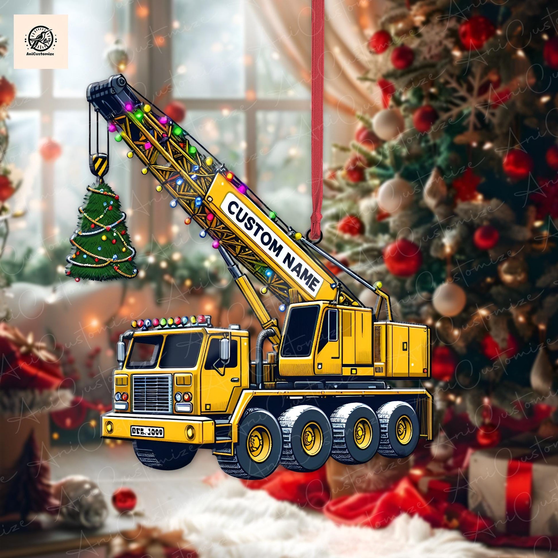 Personalized Crane Vehicles 2D FLAT Ornament, Heavy Equipment Operator Ornament, Excavator Car Ornament, Excavator Xmas Ornament,Digger Gift