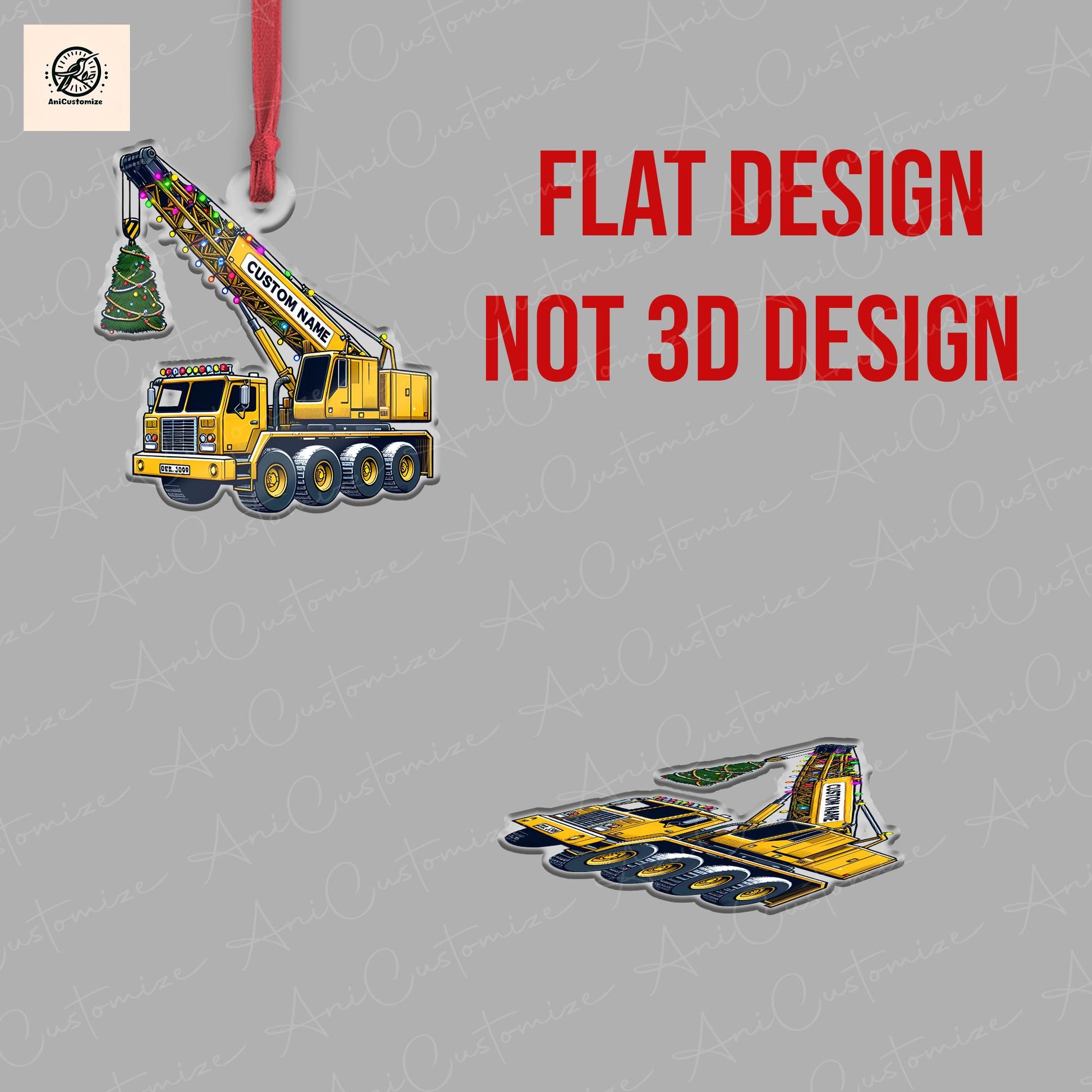 Personalized Crane Vehicles 2D FLAT Ornament, Heavy Equipment Operator Ornament, Excavator Car Ornament, Excavator Xmas Ornament,Digger Gift