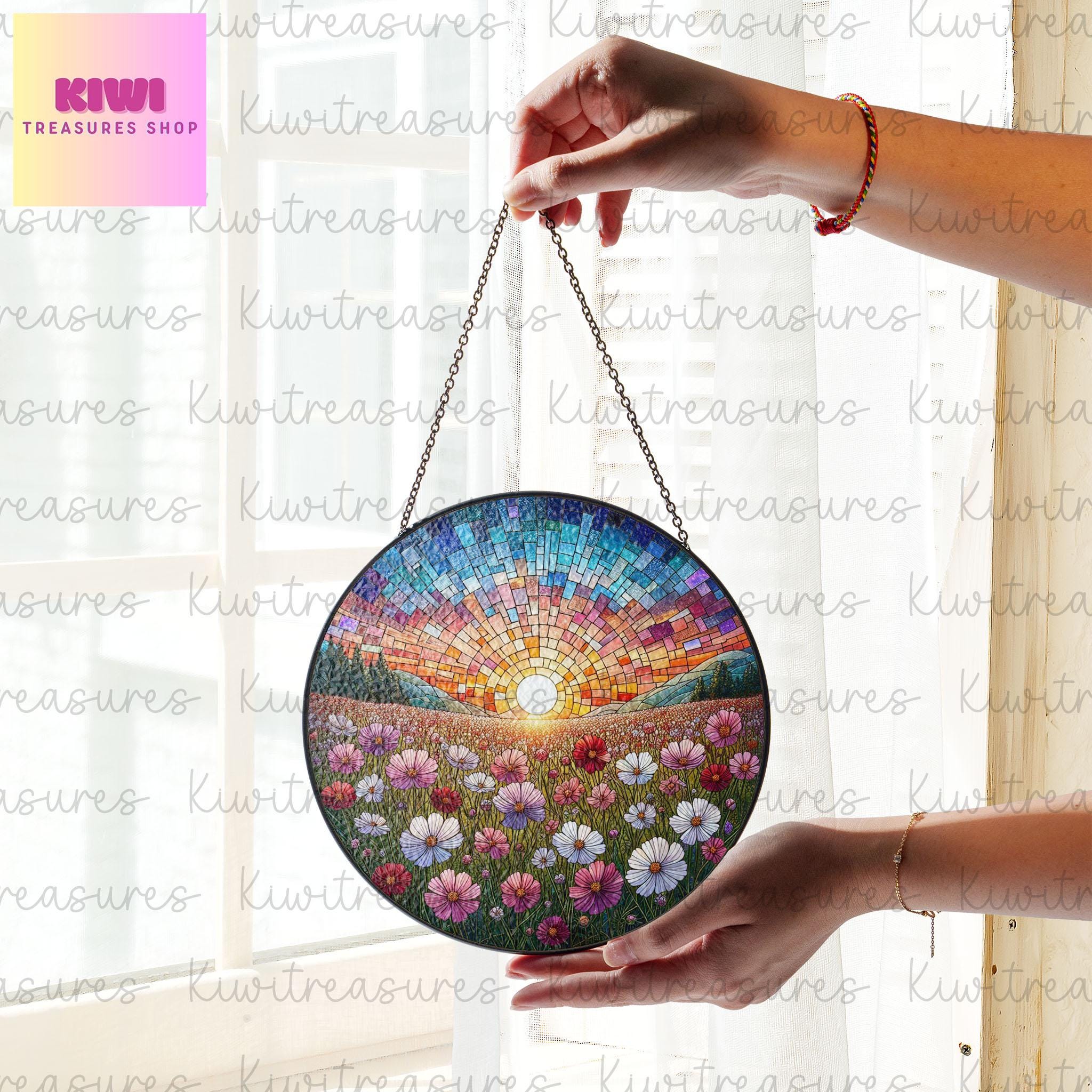 Cosmos Flower flower GLASS Suncatcher Hanging, Birth Month Flower glass, Window hanging, Suncatcher ornament, October birthday gift