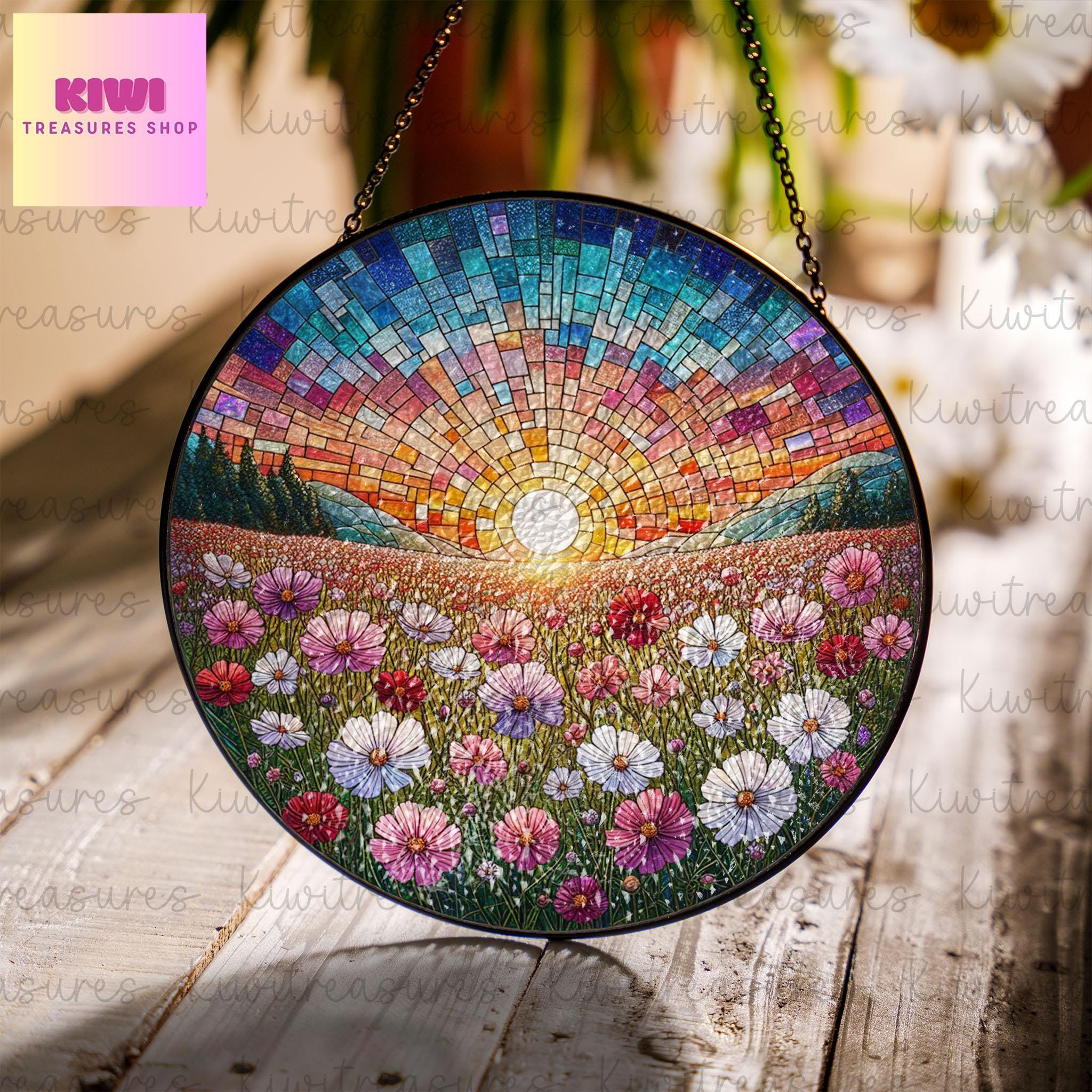 Cosmos Flower flower GLASS Suncatcher Hanging, Birth Month Flower glass, Window hanging, Suncatcher ornament, October birthday gift