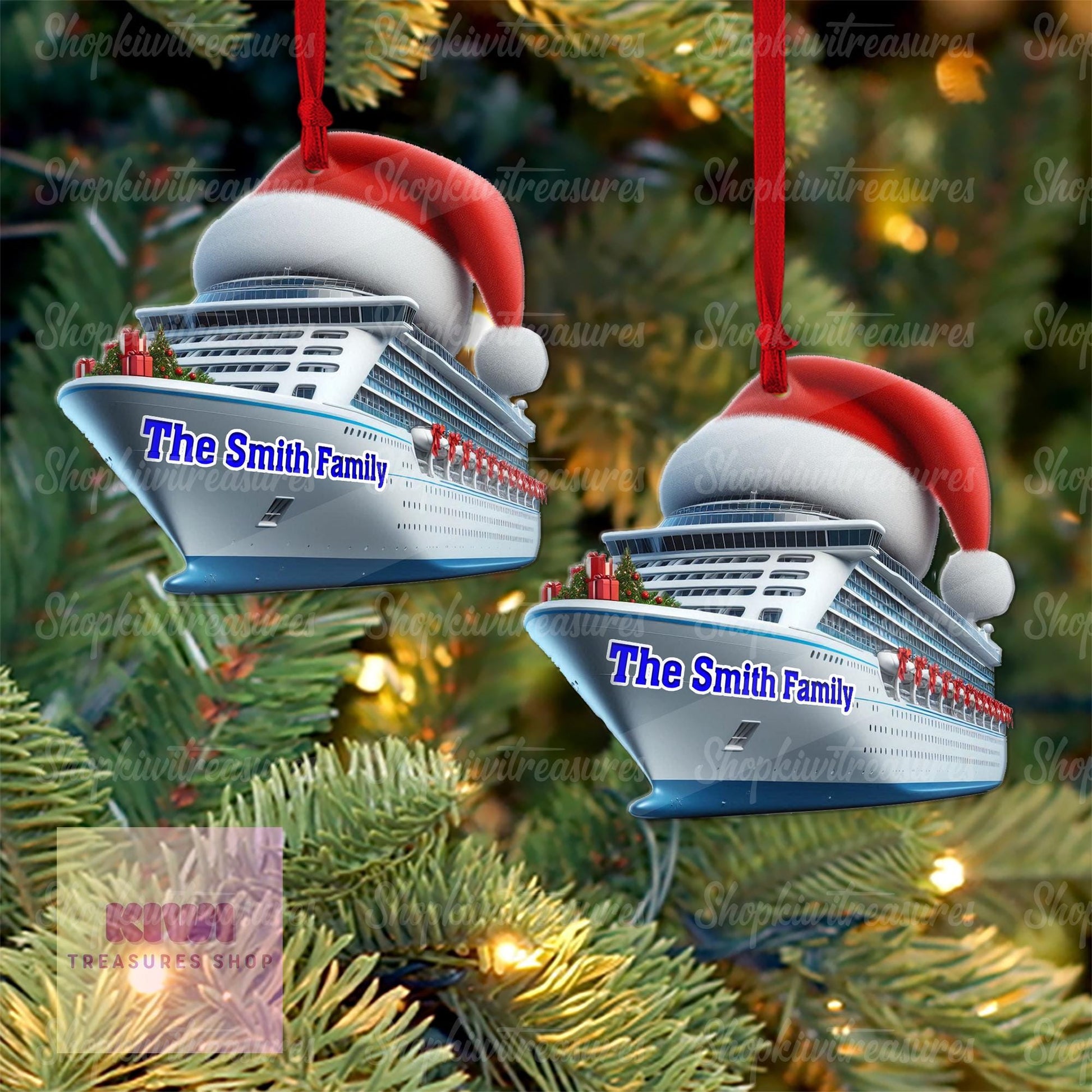Custom Cruise Ship Ornament • Personalized Family Name FLAT 2d Christmas Decoration