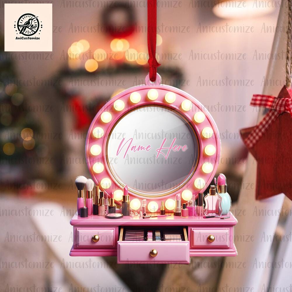Personalized Set Makeup Ornament, 2D FLAT Makeup Artist Christmas Ornament Gift, Make Up Ornament For Girl, Christmas Makeup Gift For friend