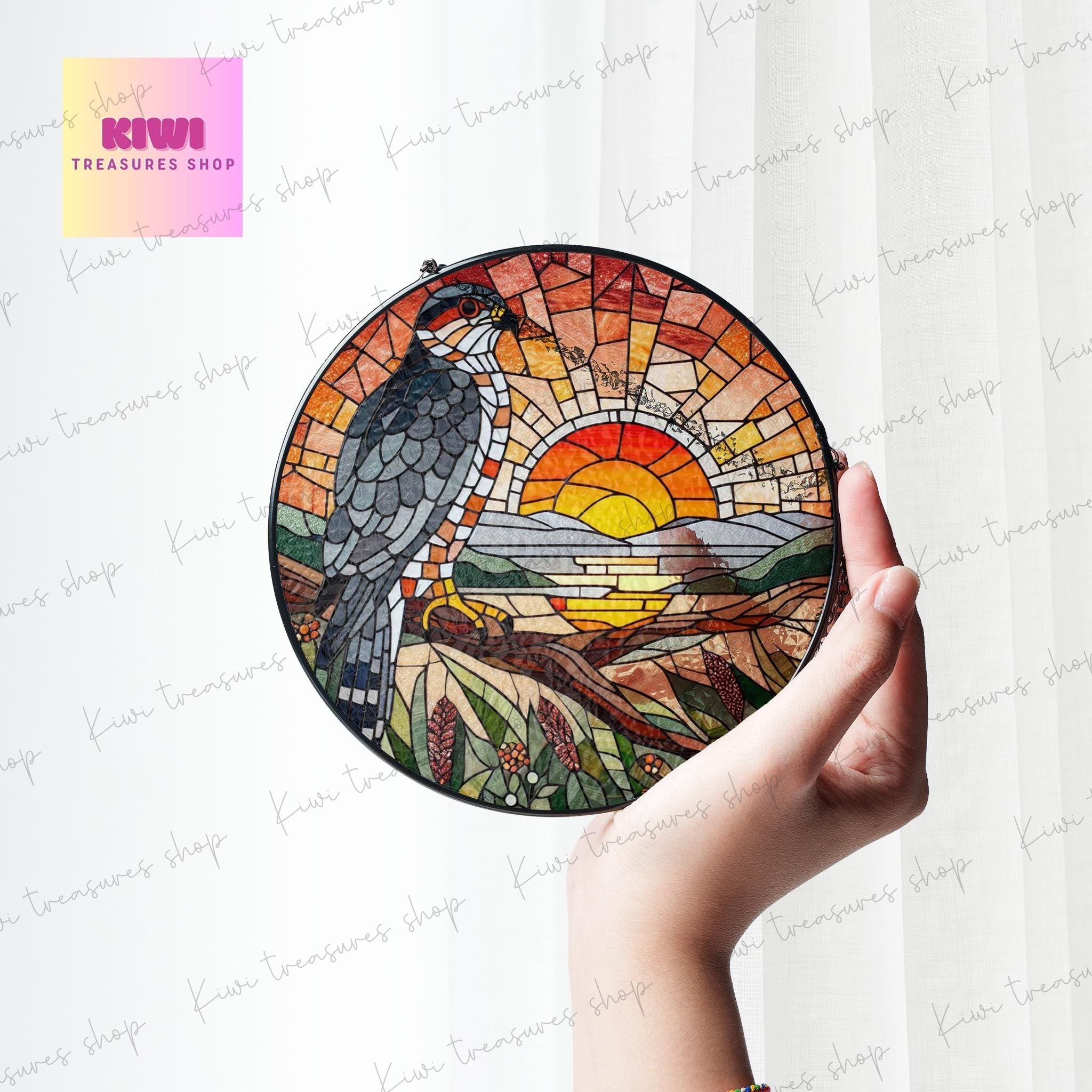 Cooper's Hawk on branch GLASS Window Hanging, Sunset landscape, Bird Nerd, Bird Suncatcher Decor,cooper's Hawk Decor, bird feeder