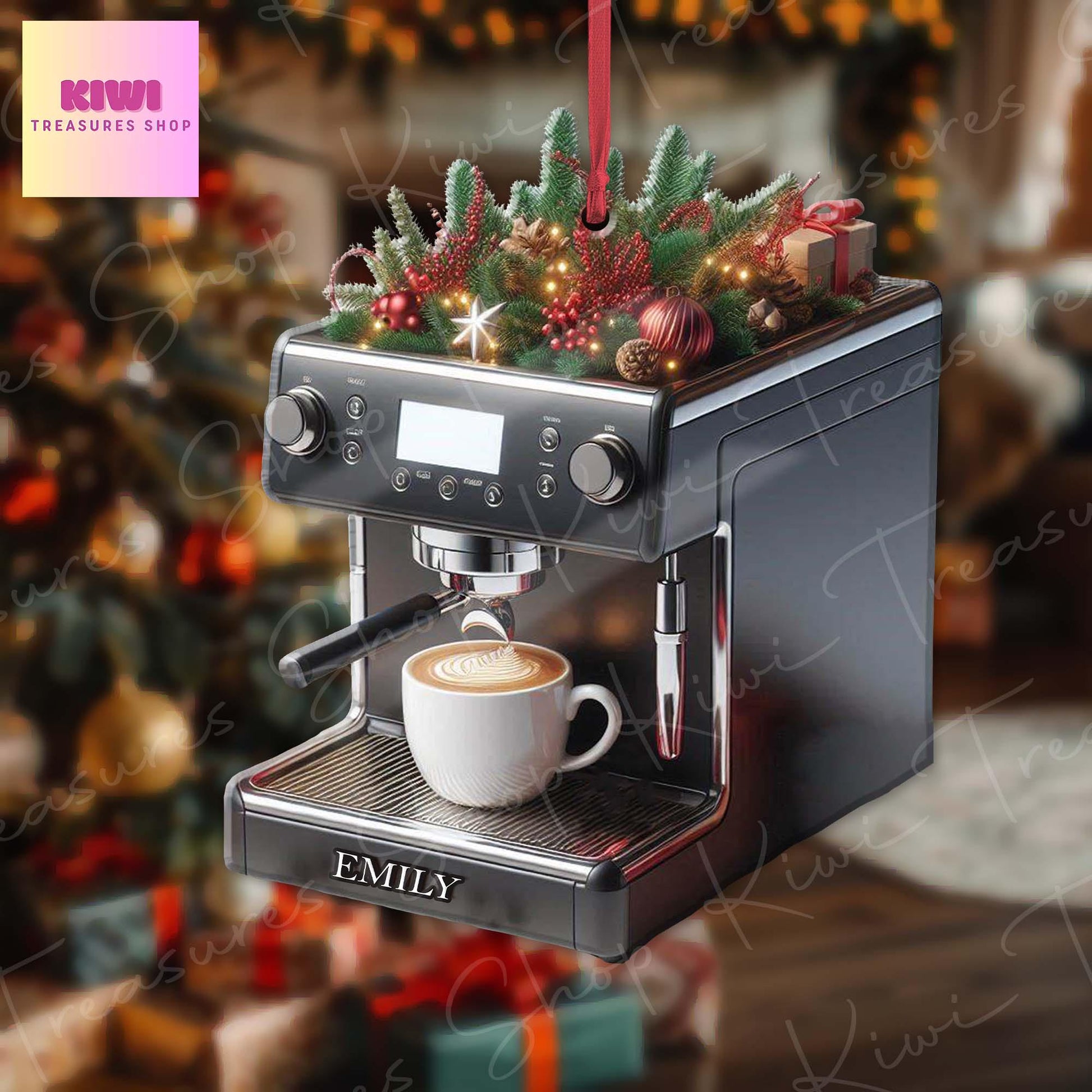 Personalized Coffee machine Xmas Ornament, 2d Flat Coffee maker, Christmas decor, coffee lover gift, Christmas keepsake, barista gift