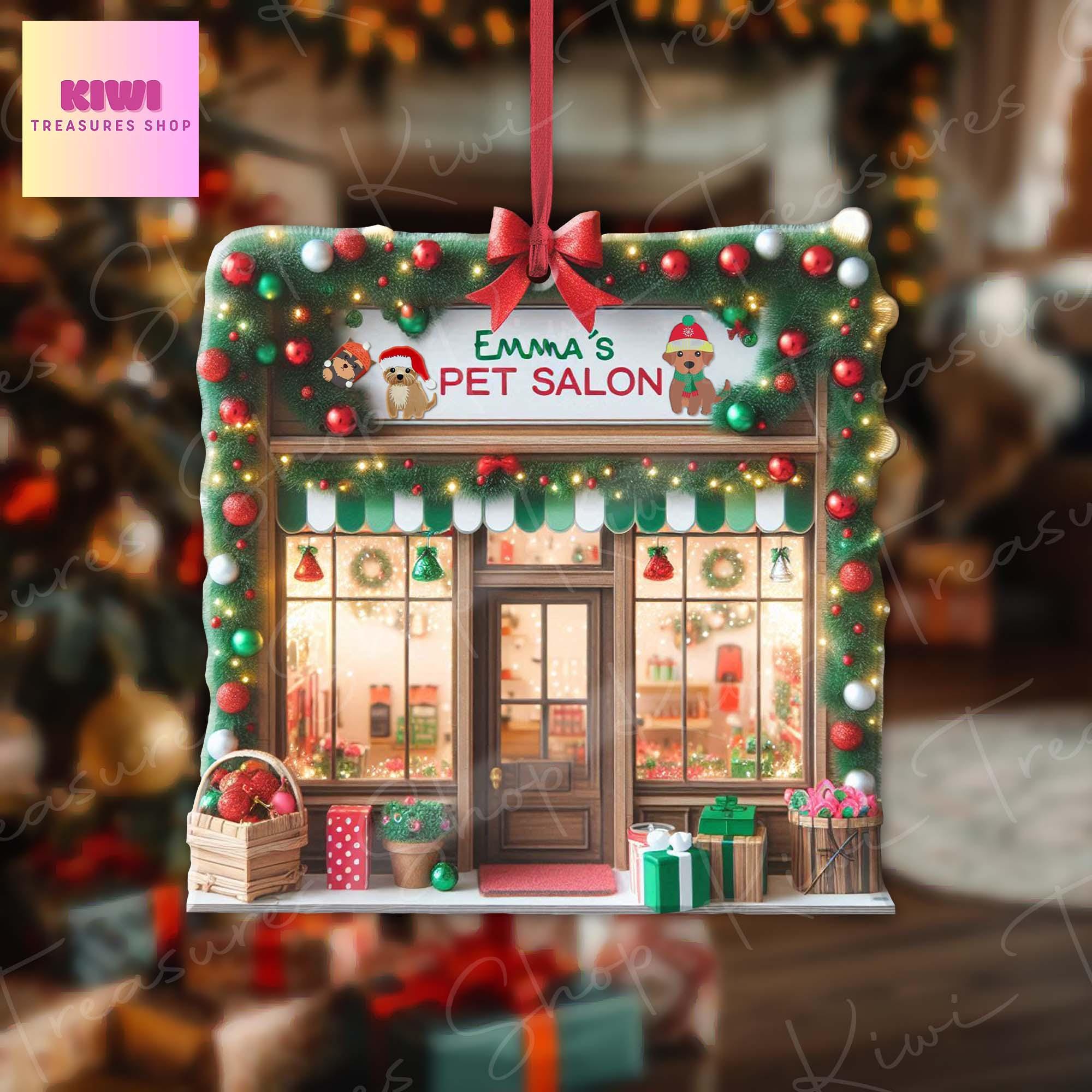 Personalized Pet Salon Xmas Ornament, 2d Flat Pet grooming ornament, Christmas decor, thank you gift, Christmas keepsake, pet lover gift