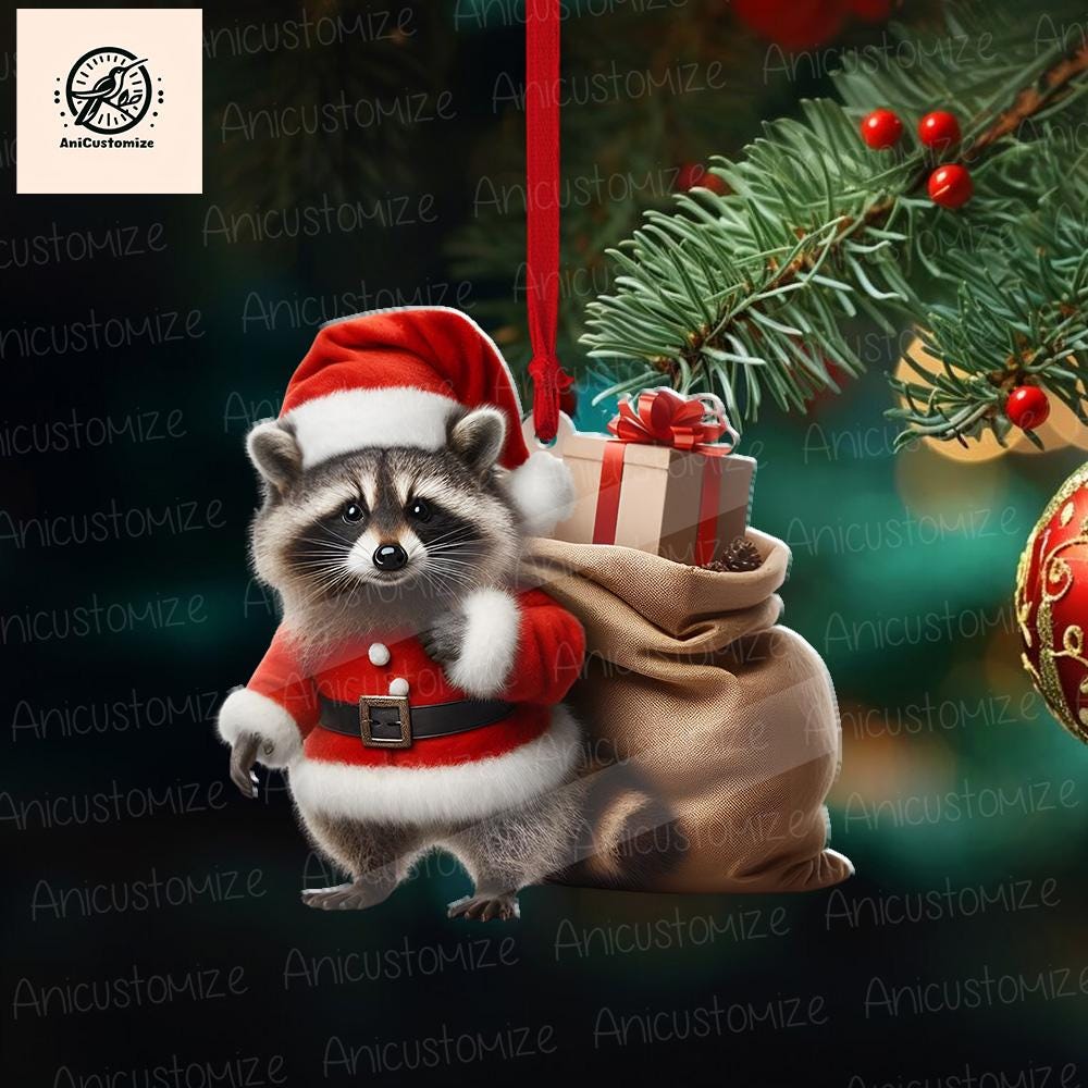 Personalized Raccoon Christmas Ornament, Custom Raccoon Name Ornament, Christmas Gift, Animal Ornament, Santa Ornament, Christmas Decor
