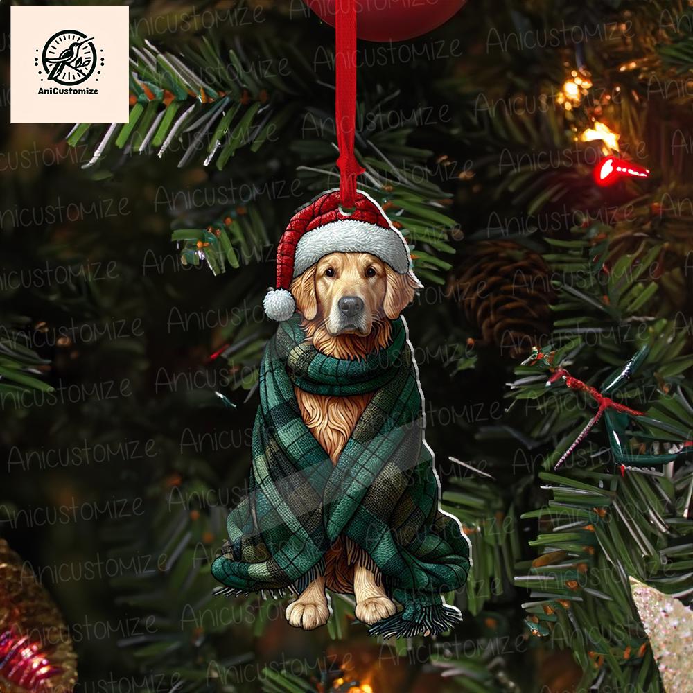 Cozy Golden Retriever Christmas Ornament, Christmas Dog Decor, Xmas Goldern Retriever, Dog Mom Gift, Dog Lover Gift, Pet lover Decor