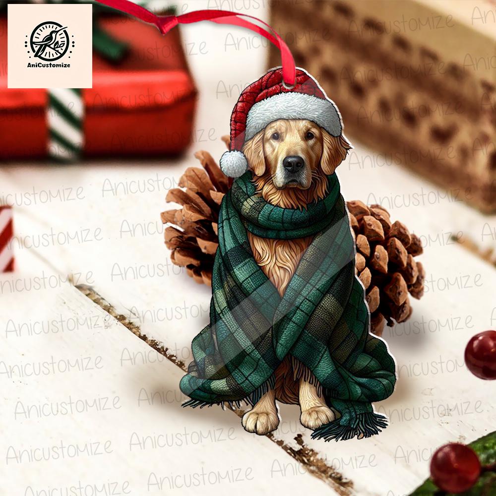 Cozy Golden Retriever Christmas Ornament, Christmas Dog Decor, Xmas Goldern Retriever, Dog Mom Gift, Dog Lover Gift, Pet lover Decor