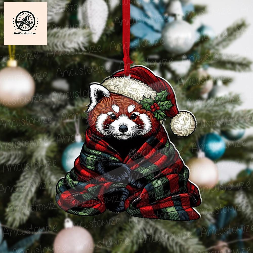 Cozy Red Panda Christmas Ornament, Red Panda Decor, Funny Xmas Animal Decor, Animal Lover Decor, Animal Gift, Red Panda Gift, Funny Decor