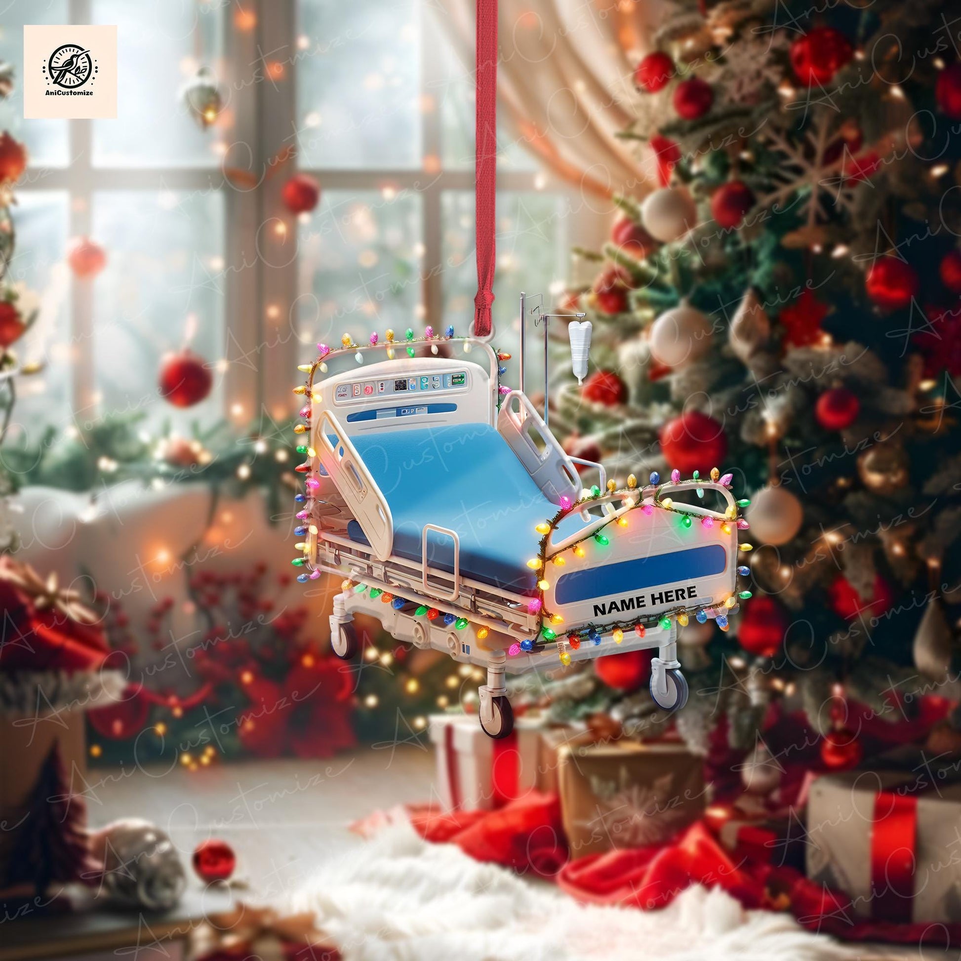 Personalized Corporation Stretcher Patient Ornament, Surgery Medicine hospital bed Intensive care unit Xmas Ornament, Hospital Bed Ornament