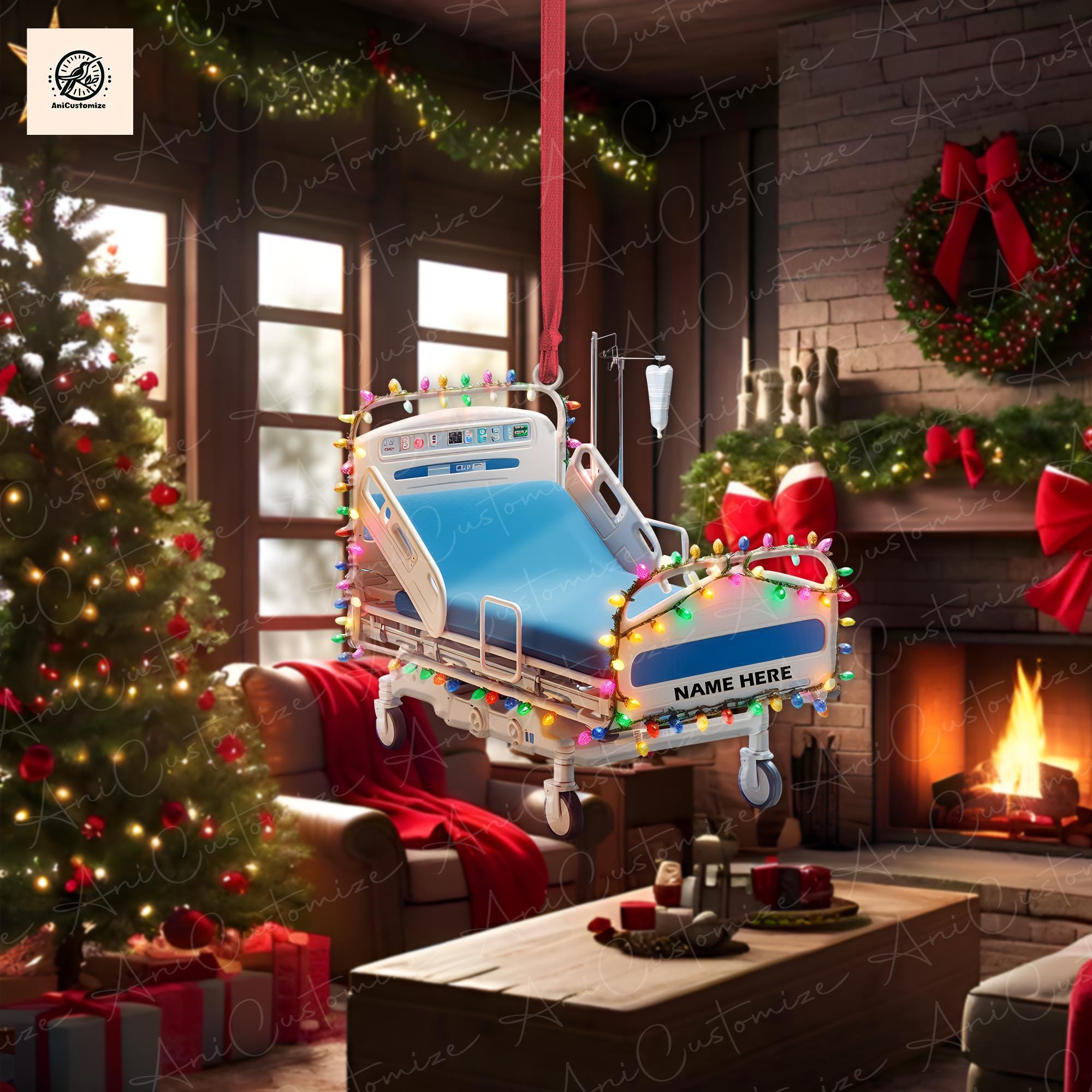 Personalized Corporation Stretcher Patient Ornament, Surgery Medicine hospital bed Intensive care unit Xmas Ornament, Hospital Bed Ornament