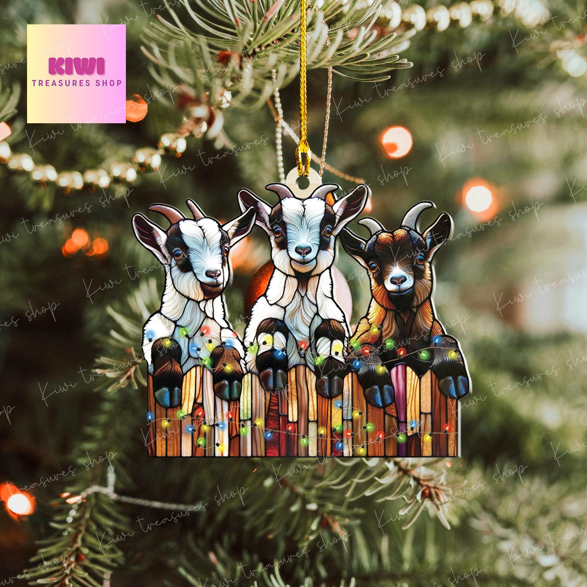 Christmas Goats Ornament, 2d FLAT goat ornament, funny peeking goat, goat lover gift, gift for farmer, christmas hanging, goat ornament