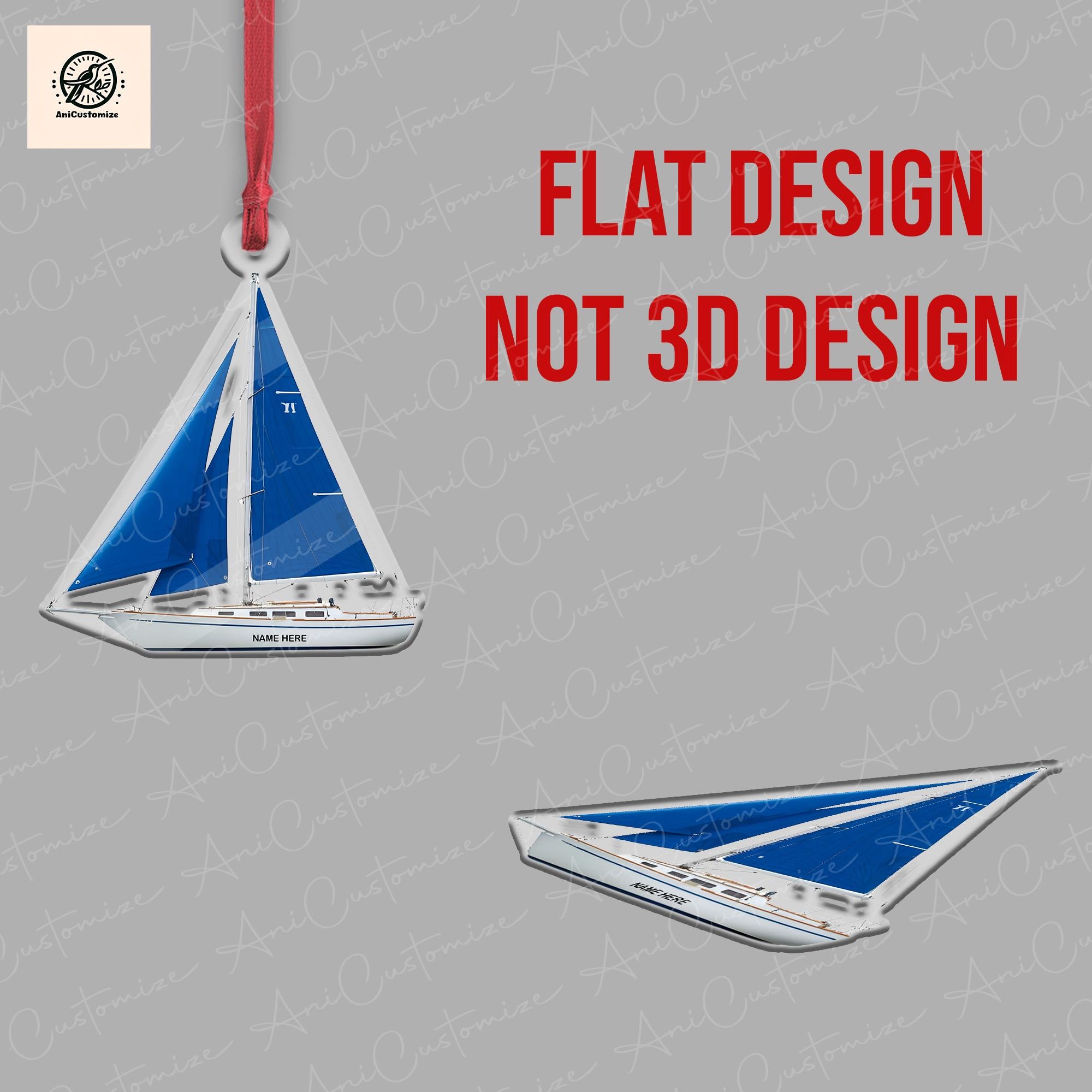 Personalized Sailboat 2D FLAT Ornament, Sailing Ornament, Nautical Ornament, Boat Ornament, Marine Ornament, Custom Ornament, Christmas Gift