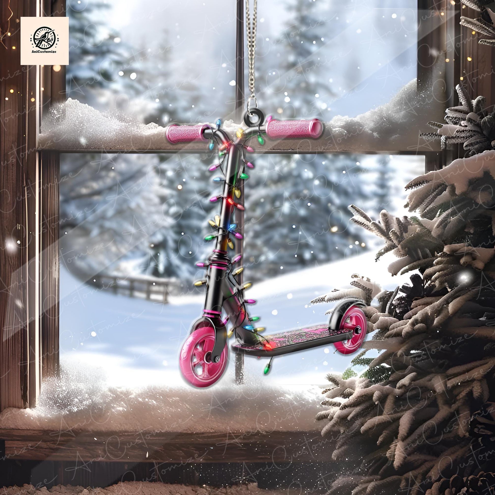 Personalized Scooter Christmas Light 2D FLAT Christmas Ornament, Christmas Tree Decor, Loved Scooter Ornament, Xmas Hanging Ornament