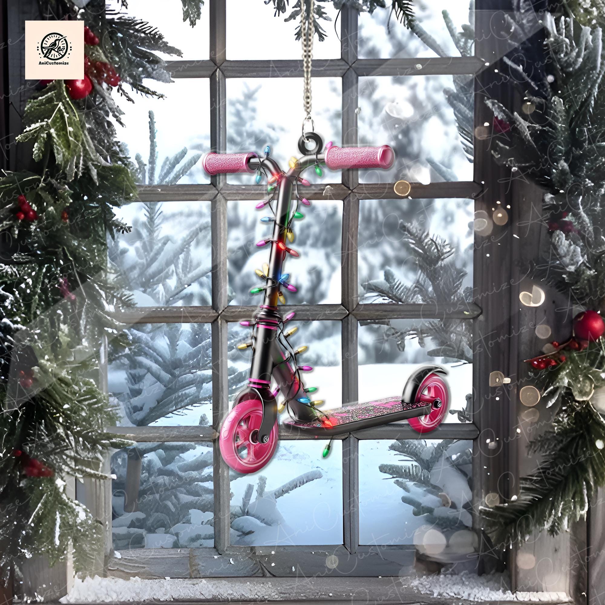 Personalized Scooter Christmas Light 2D FLAT Christmas Ornament, Christmas Tree Decor, Loved Scooter Ornament, Xmas Hanging Ornament