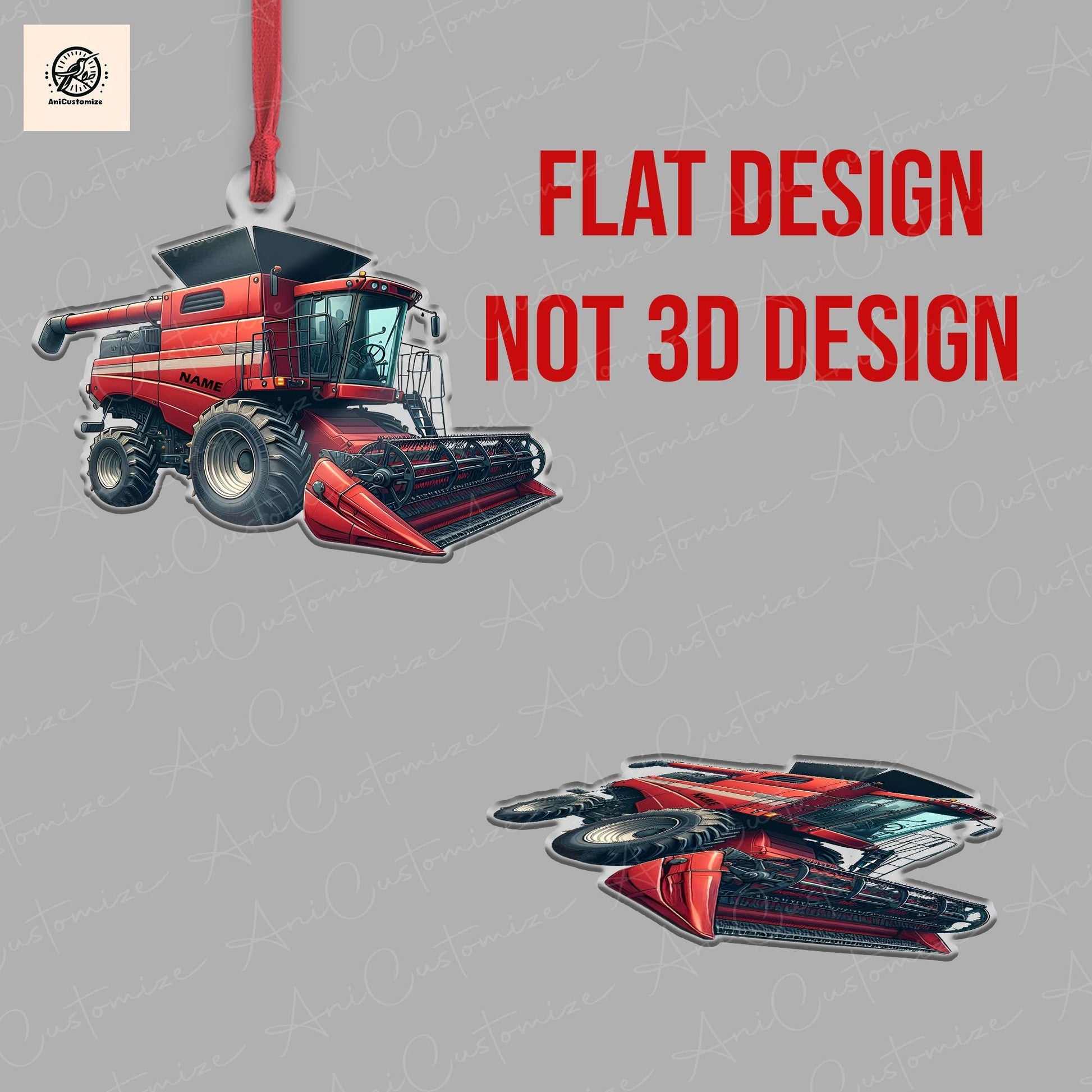 Personalized Combine Harvester 2D FLAT Christmas Ornament, Tractor Ornament, Christmas Tree Decor, Gift For Farmer, Christmas Gift, Xmas