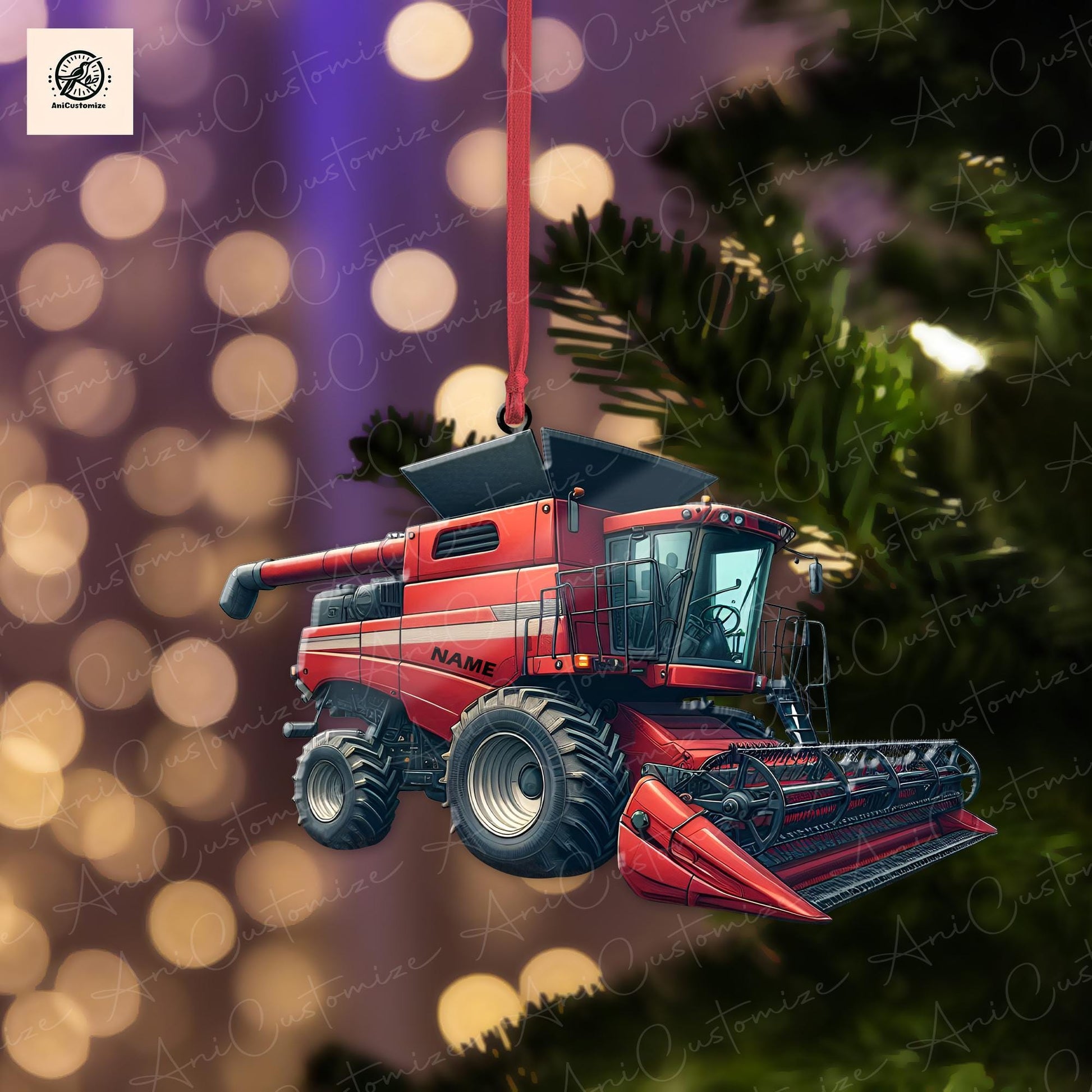 Personalized Combine Harvester 2D FLAT Christmas Ornament, Tractor Ornament, Christmas Tree Decor, Gift For Farmer, Christmas Gift, Xmas